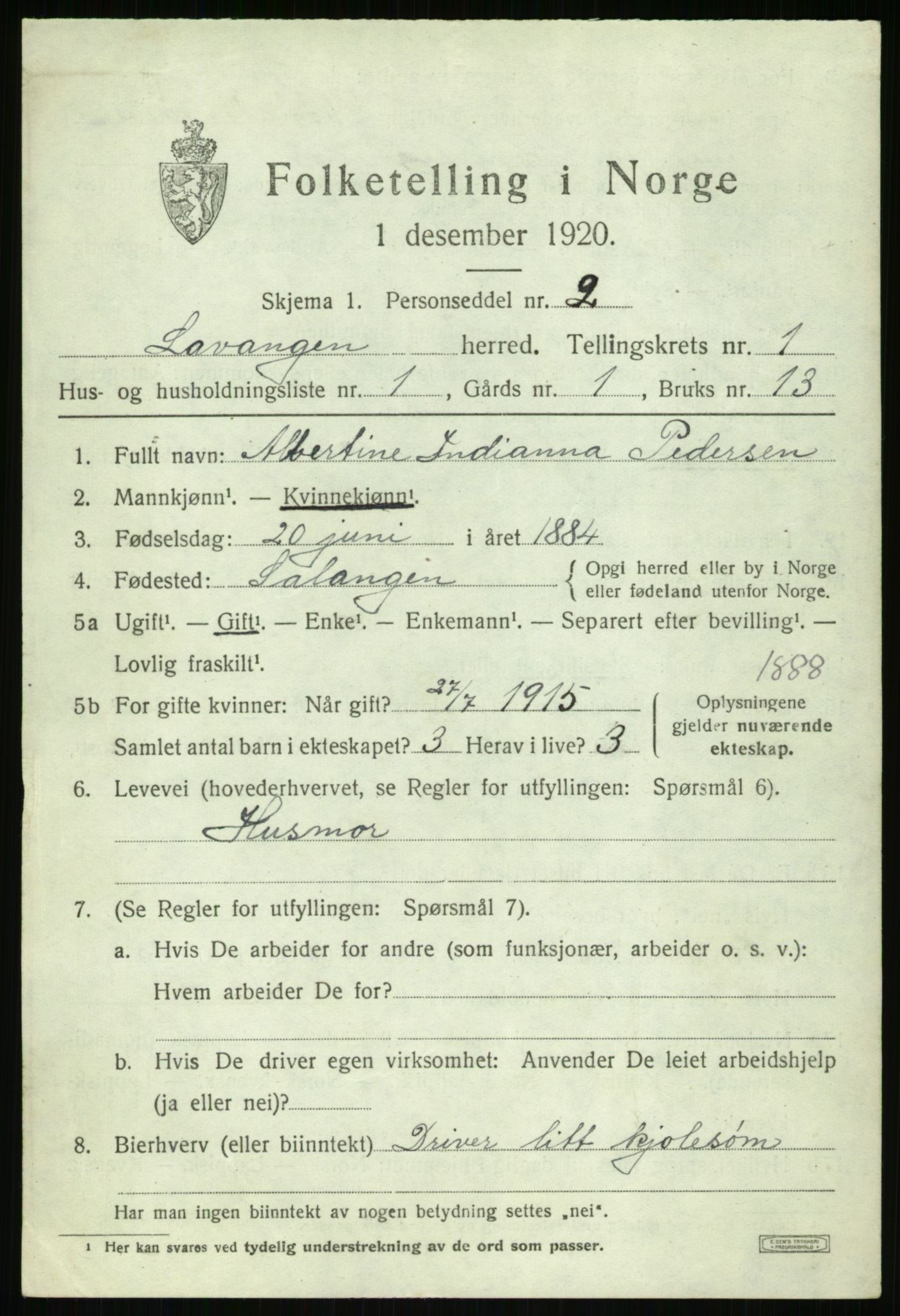 SATØ, 1920 census for Lavangen, 1920, p. 521