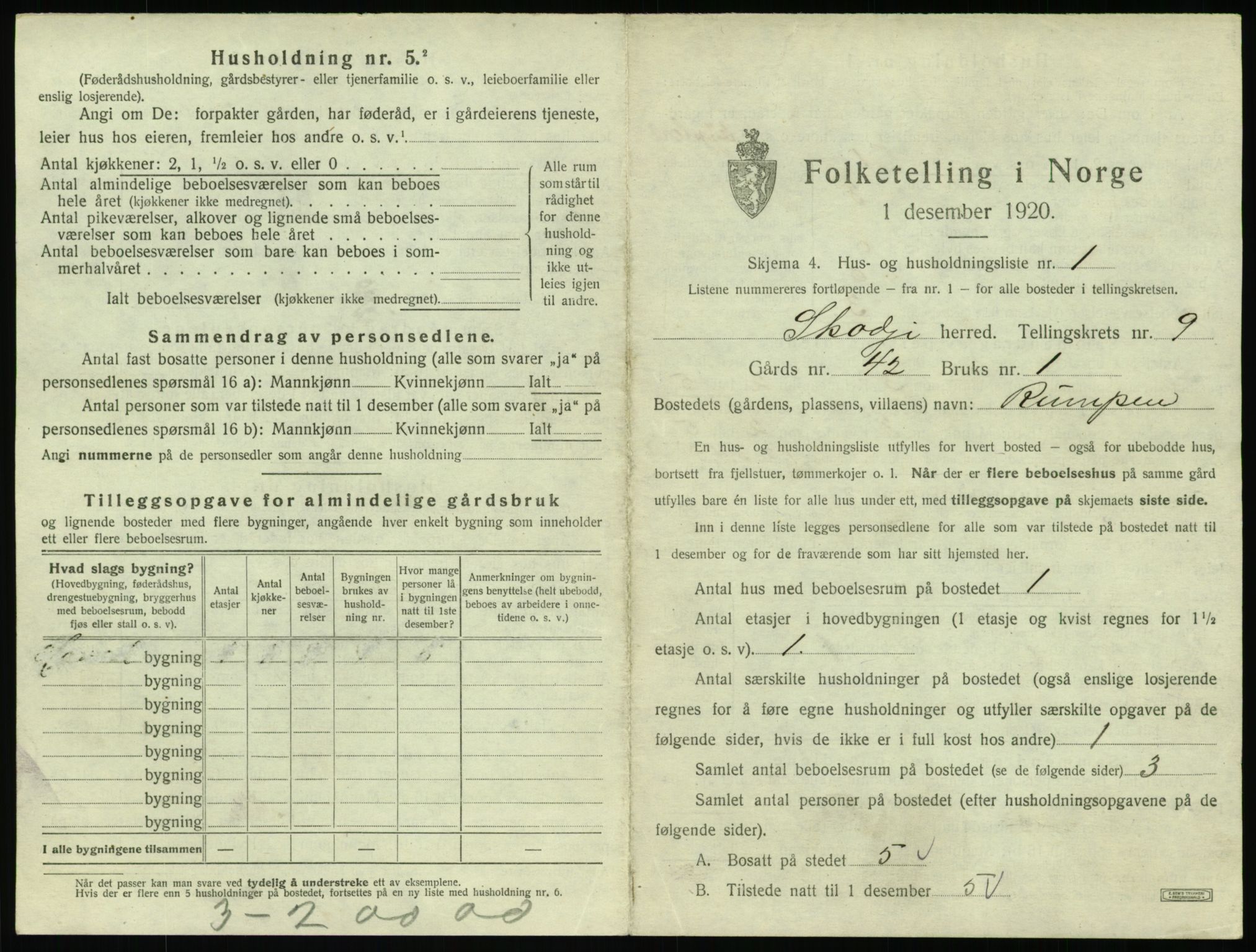 SAT, 1920 census for Skodje, 1920, p. 607