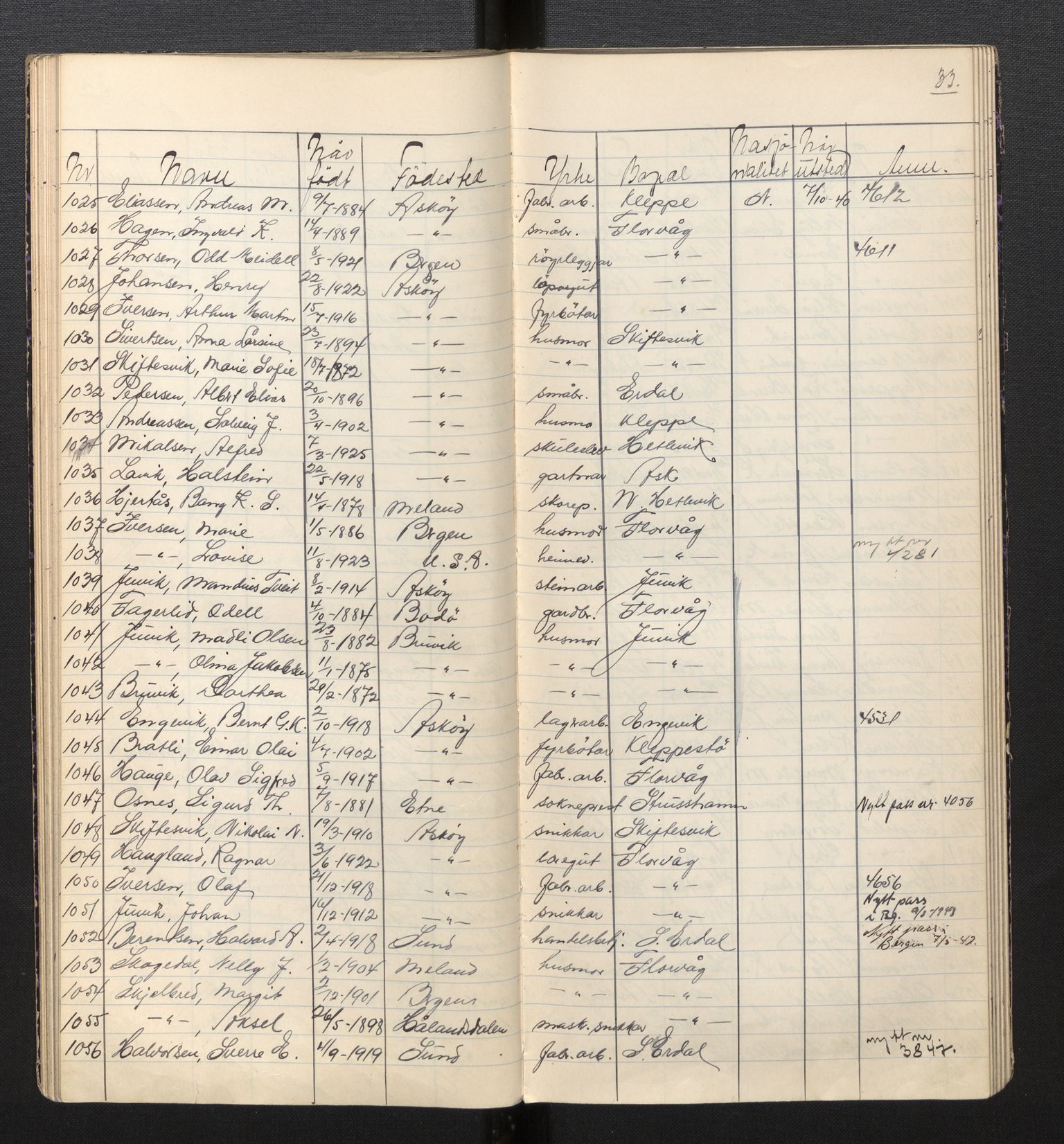 Lensmannen i Askøy, AV/SAB-A-31001/0026/L0001: Protokoll for søknader om grensebuarbevis 1 - 2965, 1940, p. 33