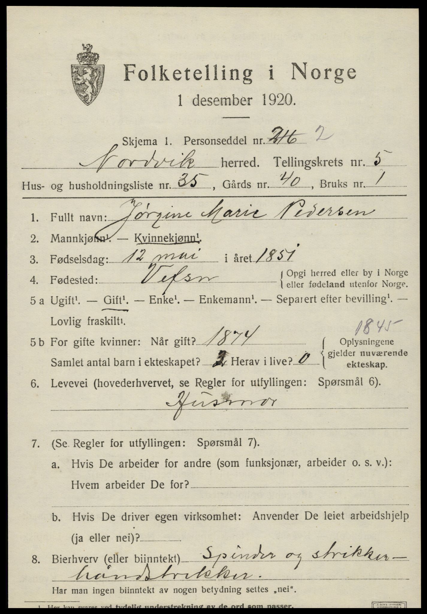 SAT, 1920 census for Nordvik, 1920, p. 2214