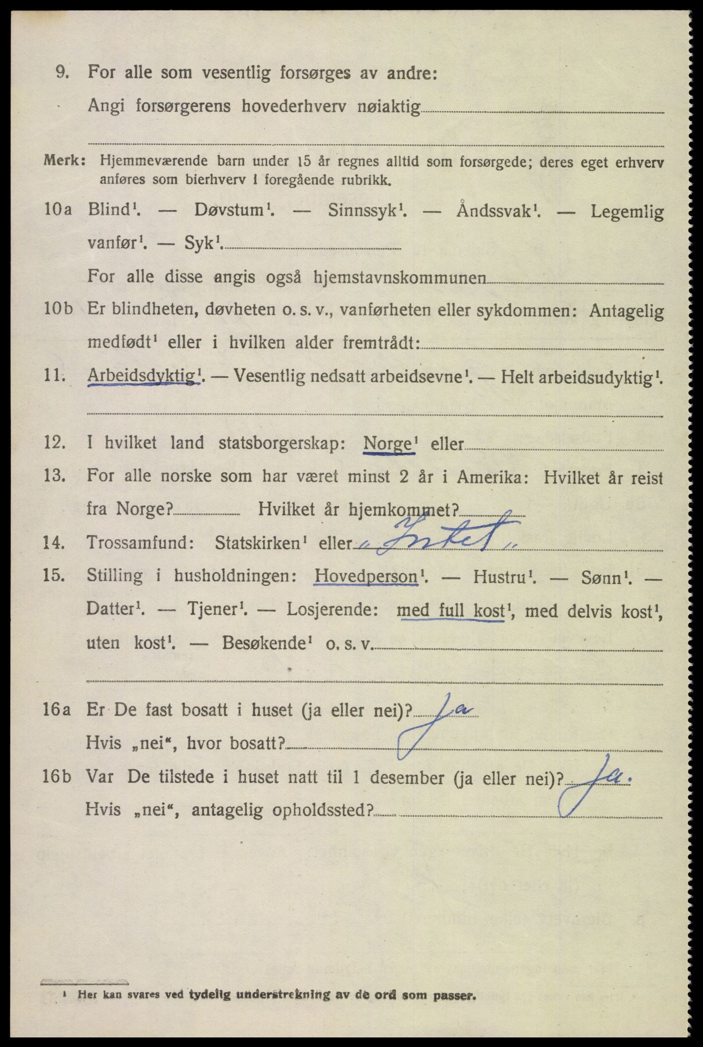 SAK, 1920 census for Vegusdal, 1920, p. 1264