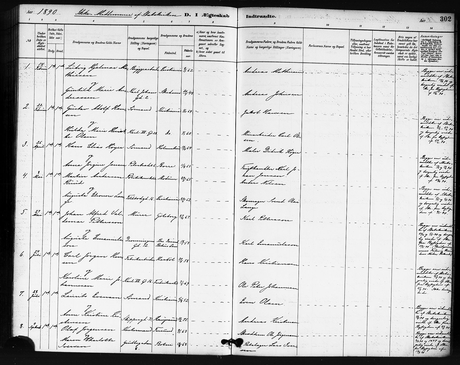 Oslo domkirke Kirkebøker, SAO/A-10752/F/Fa/L0032: Parish register (official) no. 32, 1885-1902, p. 302