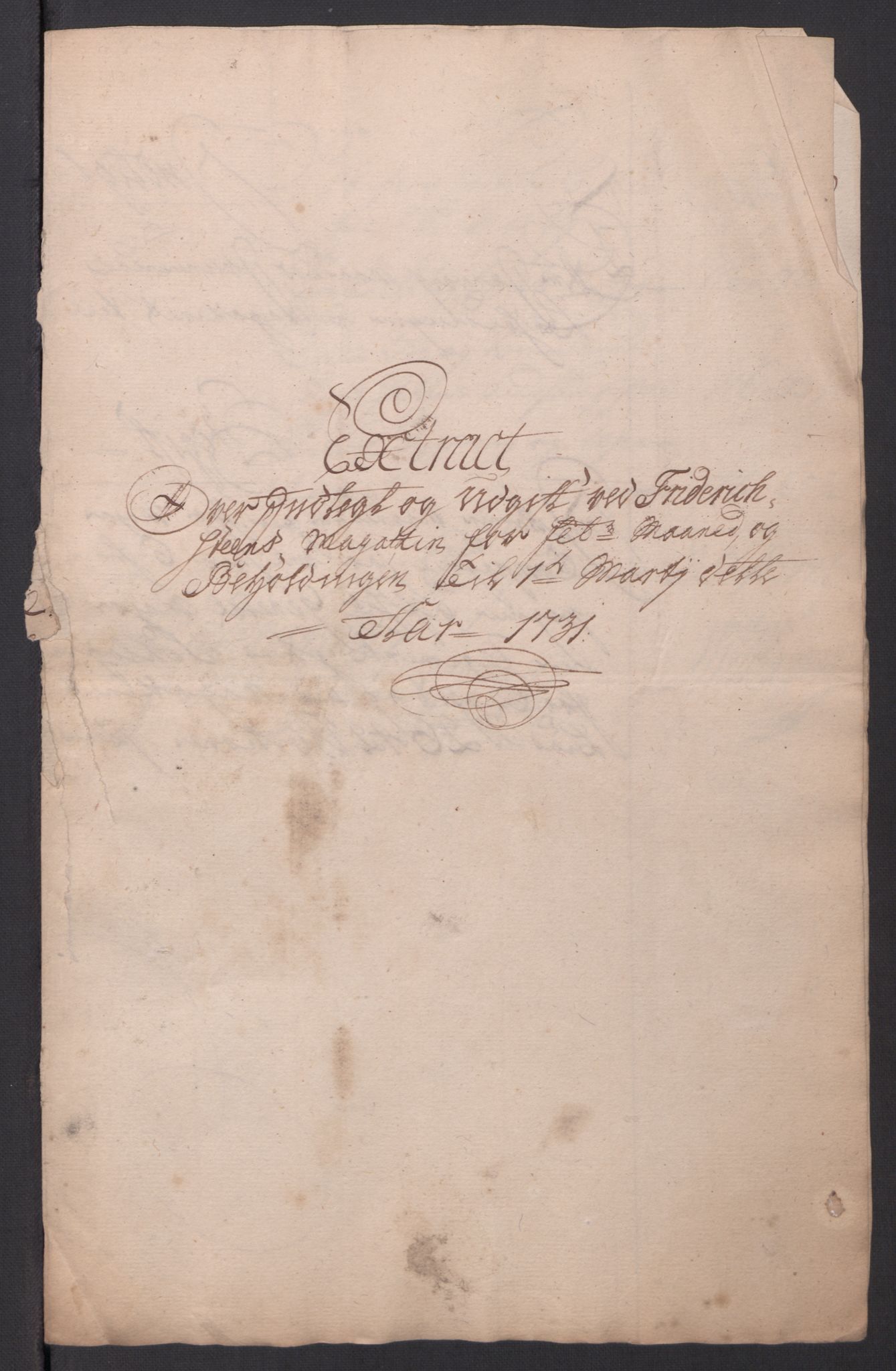 Kommanderende general (KG I) med Det norske krigsdirektorium, AV/RA-EA-5419/D/L0154: Fredriksten festning: Brev, inventarfortegnelser og regnskapsekstrakter, 1730-1739, p. 73