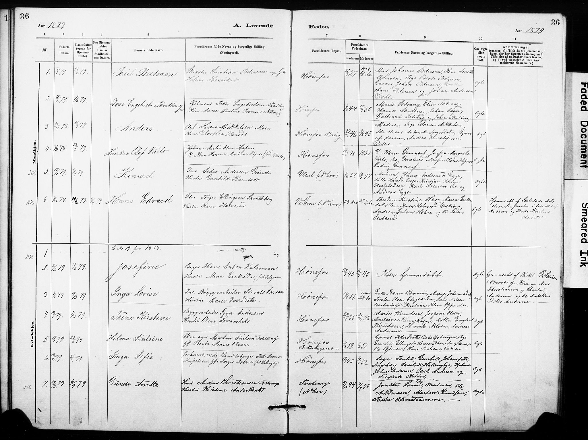 Hønefoss kirkebøker, SAKO/A-609/G/Ga/L0001: Parish register (copy) no. 1, 1870-1887, p. 36