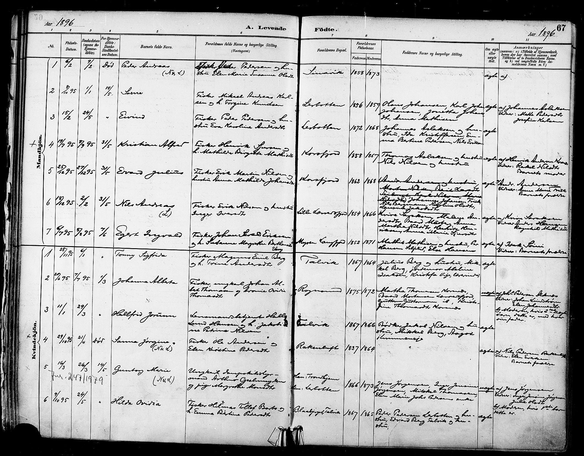 Talvik sokneprestkontor, SATØ/S-1337/H/Ha/L0013kirke: Parish register (official) no. 13, 1886-1897, p. 67