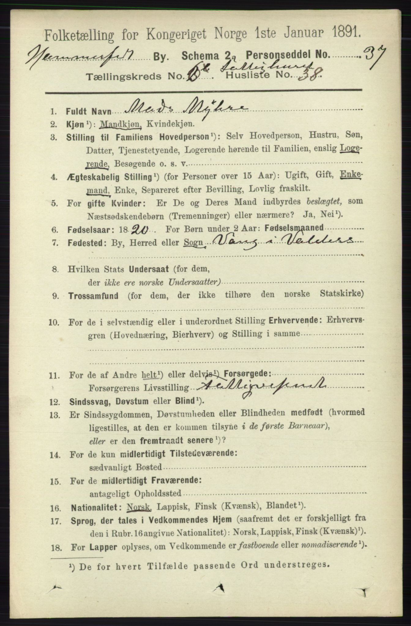 RA, 1891 census for 2001 Hammerfest, 1891, p. 2204