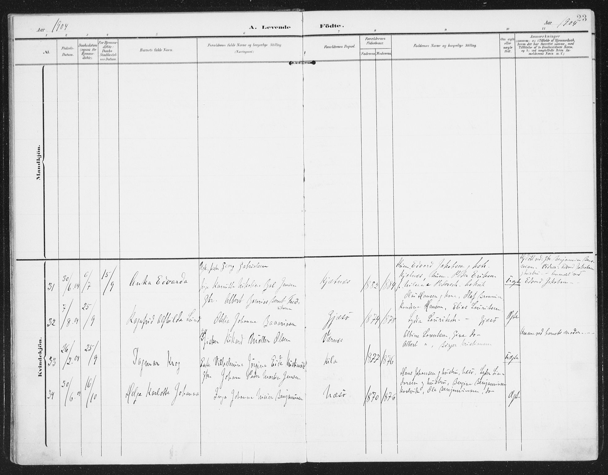 Ministerialprotokoller, klokkerbøker og fødselsregistre - Nordland, AV/SAT-A-1459/841/L0612: Parish register (official) no. 841A15, 1902-1910, p. 23