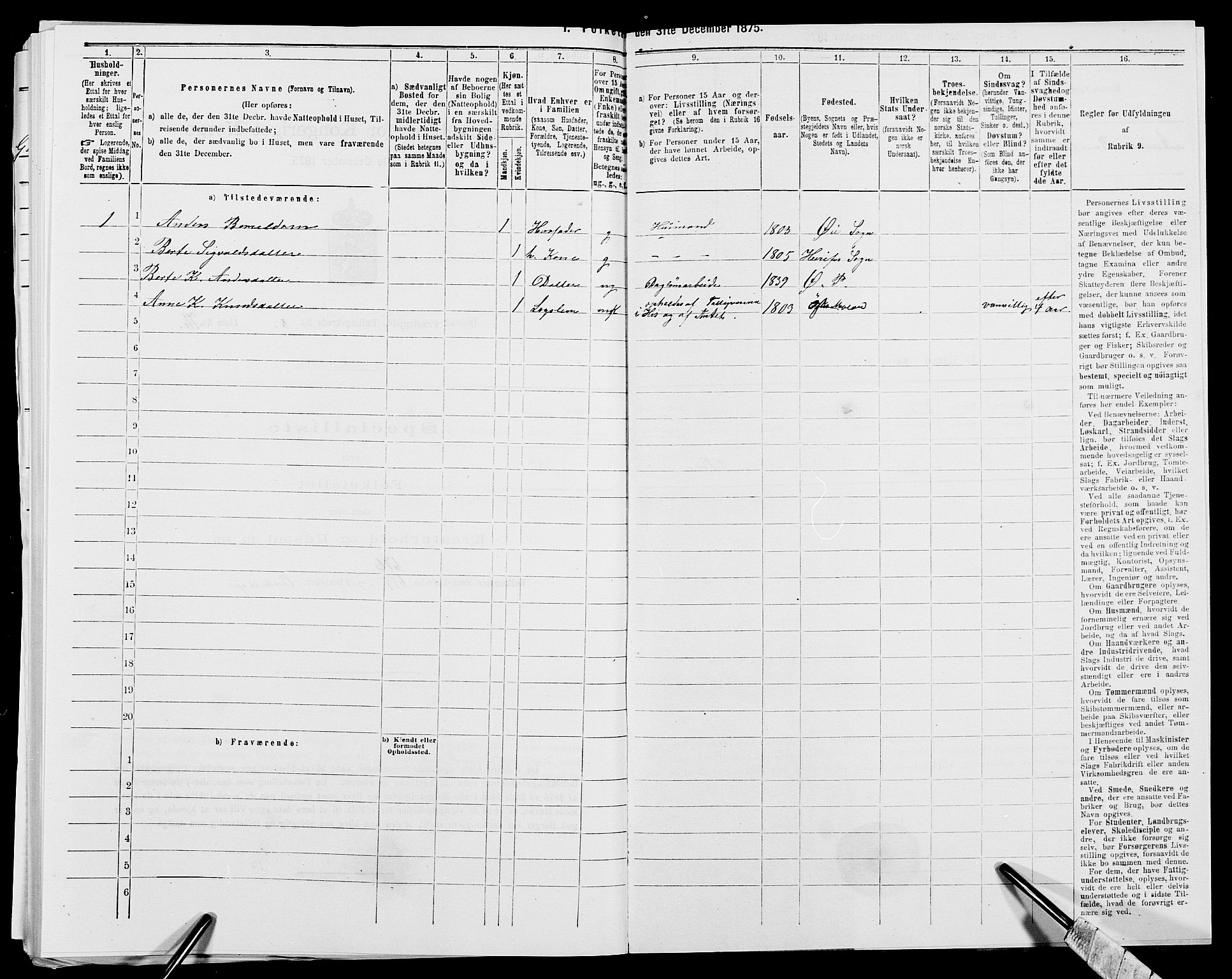 SAK, 1875 census for 0920P Øyestad, 1875, p. 1269