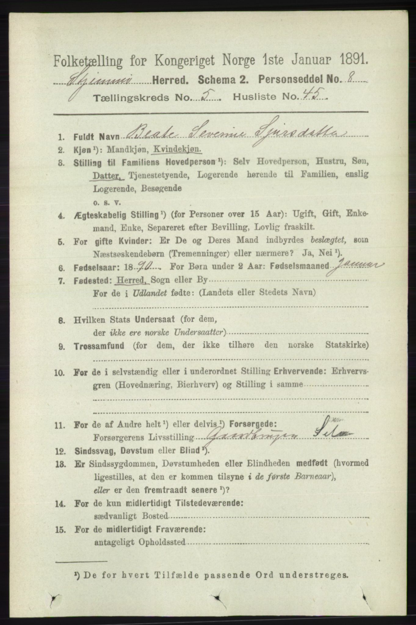 RA, 1891 census for 1140 Sjernarøy, 1891, p. 1019