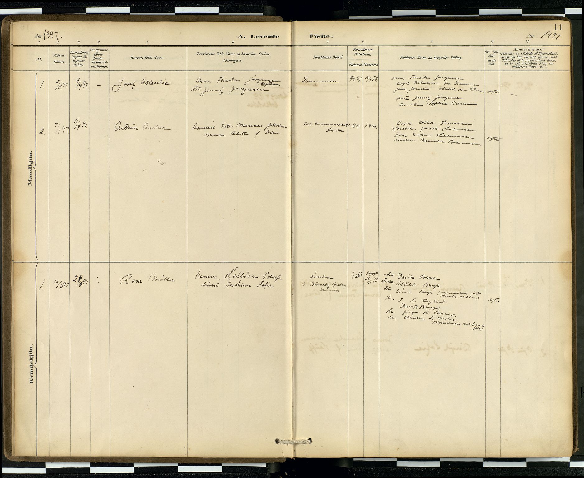  Den norske sjømannsmisjon i utlandet/London m/bistasjoner, SAB/SAB/PA-0103/H/Ha/L0002: Parish register (official) no. A 2, 1887-1903, p. 10b-11a