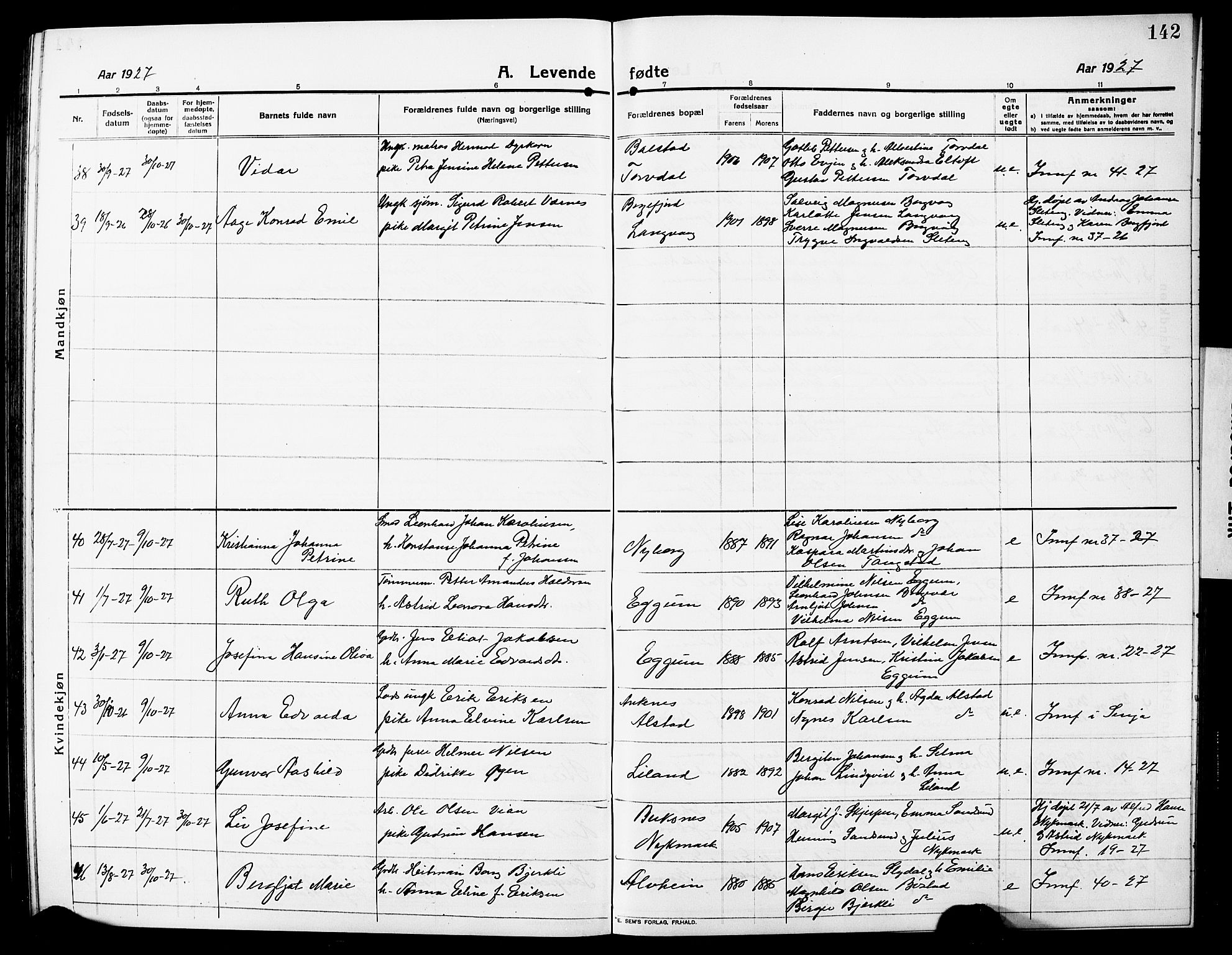 Ministerialprotokoller, klokkerbøker og fødselsregistre - Nordland, SAT/A-1459/880/L1142: Parish register (copy) no. 880C04, 1913-1930, p. 142