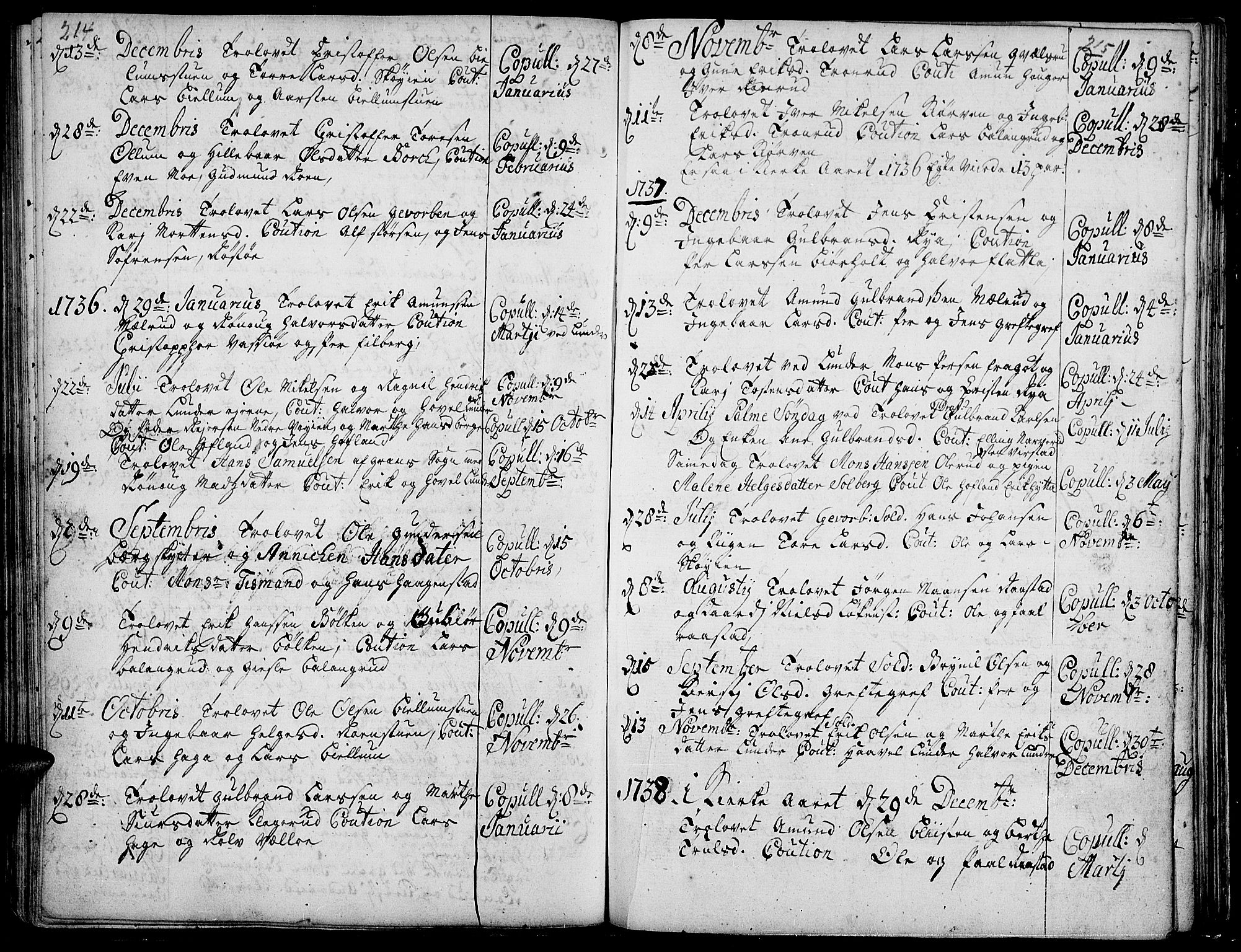 Jevnaker prestekontor, SAH/PREST-116/H/Ha/Haa/L0002: Parish register (official) no. 2, 1725-1751, p. 214-215