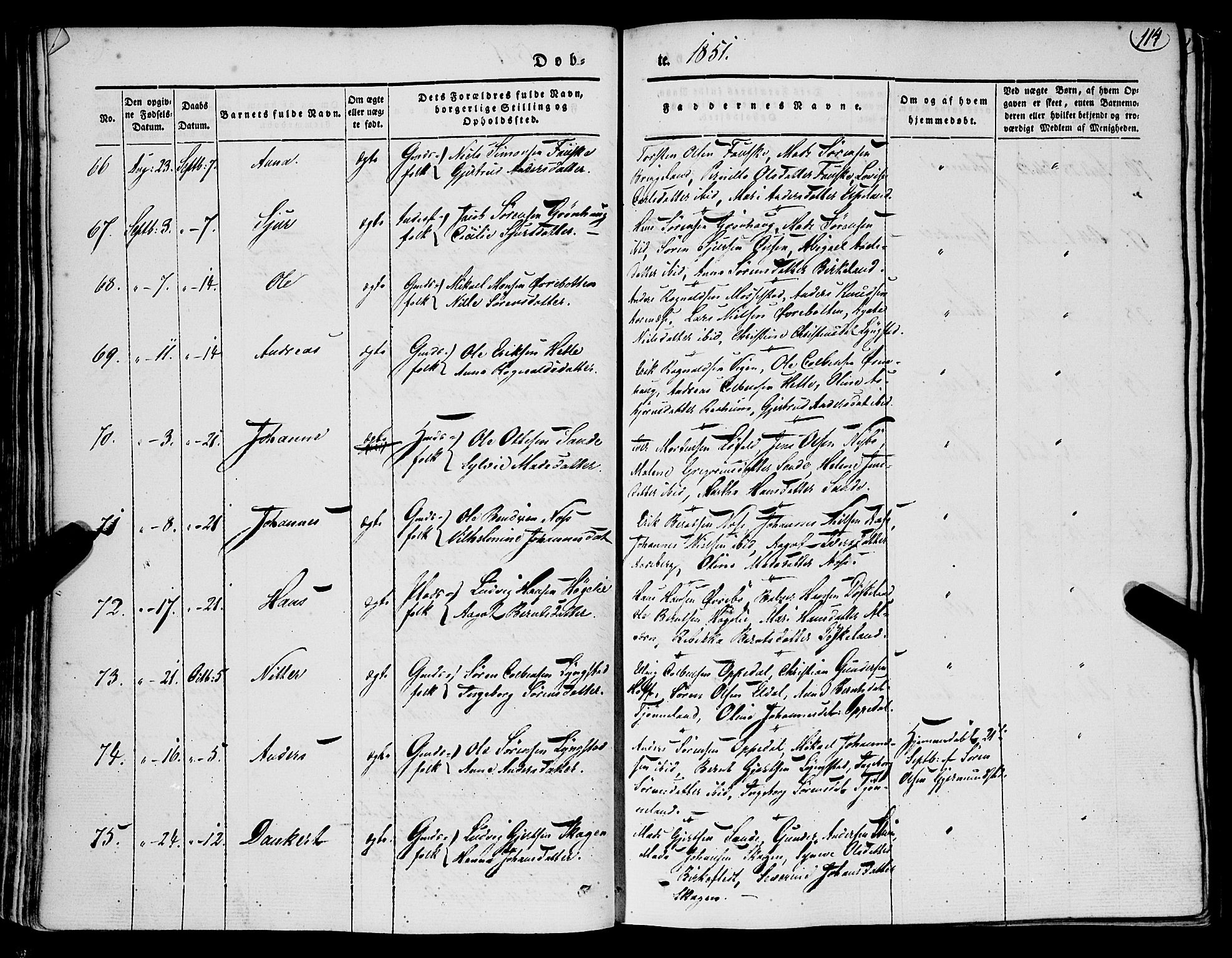 Gaular sokneprestembete, AV/SAB-A-80001/H/Haa: Parish register (official) no. A 4I, 1840-1859, p. 114