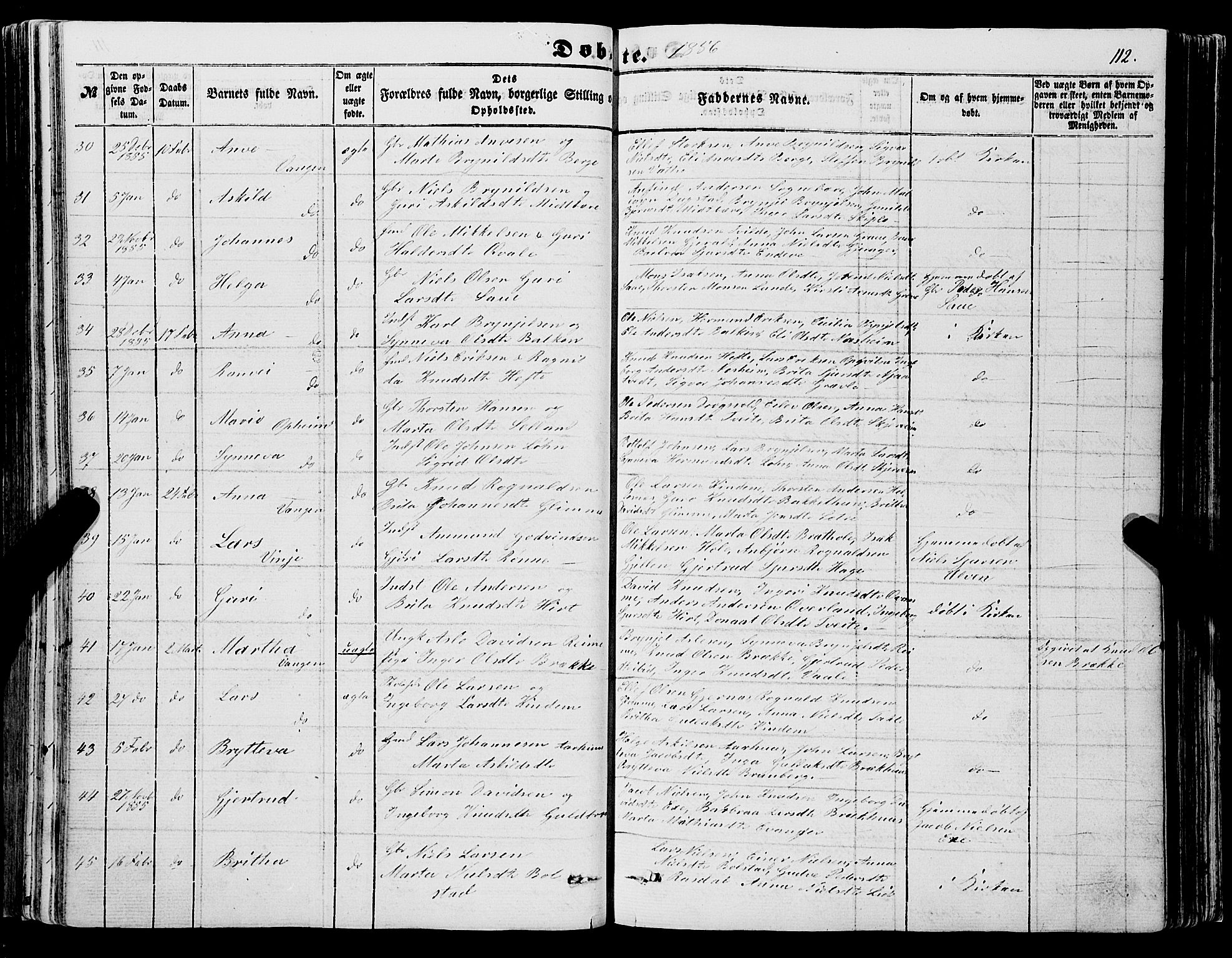 Voss sokneprestembete, AV/SAB-A-79001/H/Haa: Parish register (official) no. A 16, 1849-1863, p. 112