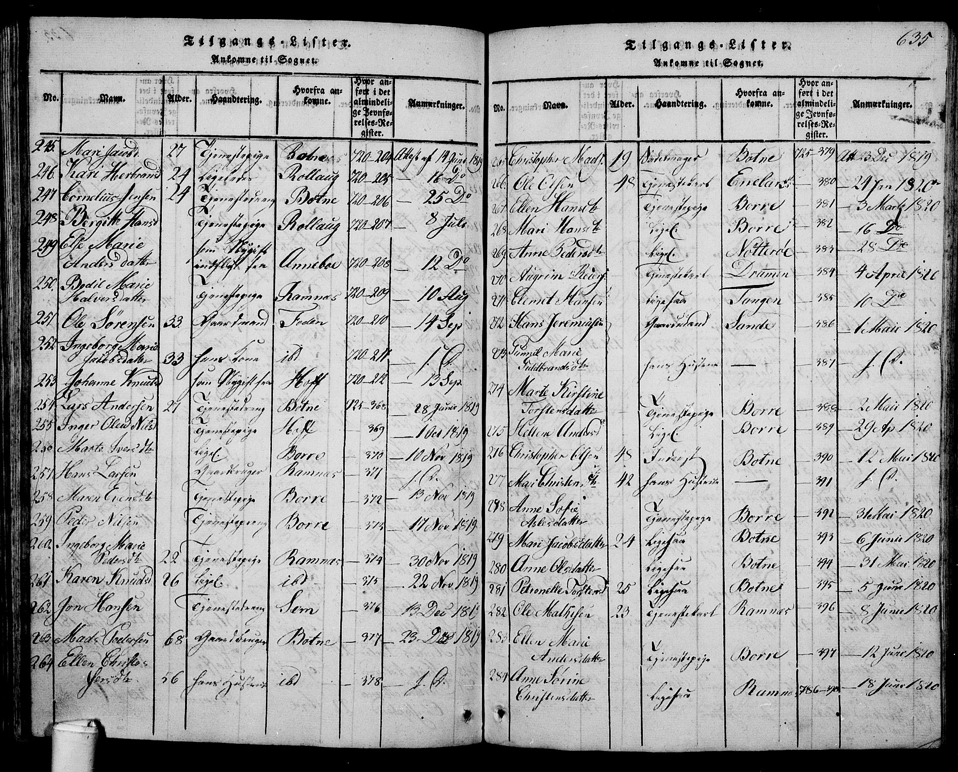 Våle kirkebøker, AV/SAKO-A-334/G/Ga/L0001: Parish register (copy) no. I 1, 1814-1824, p. 634-635