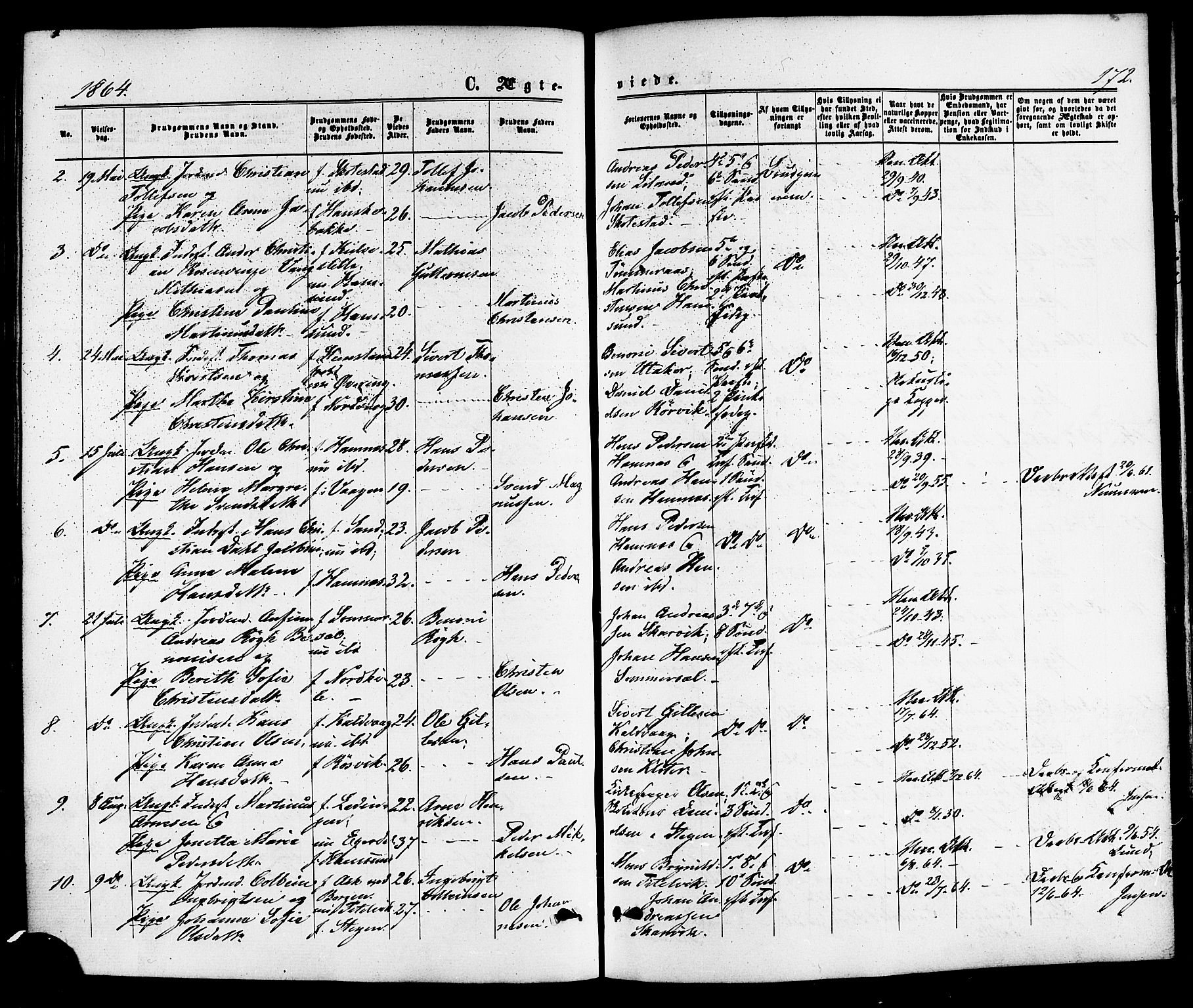 Ministerialprotokoller, klokkerbøker og fødselsregistre - Nordland, SAT/A-1459/859/L0845: Parish register (official) no. 859A05, 1863-1877, p. 172