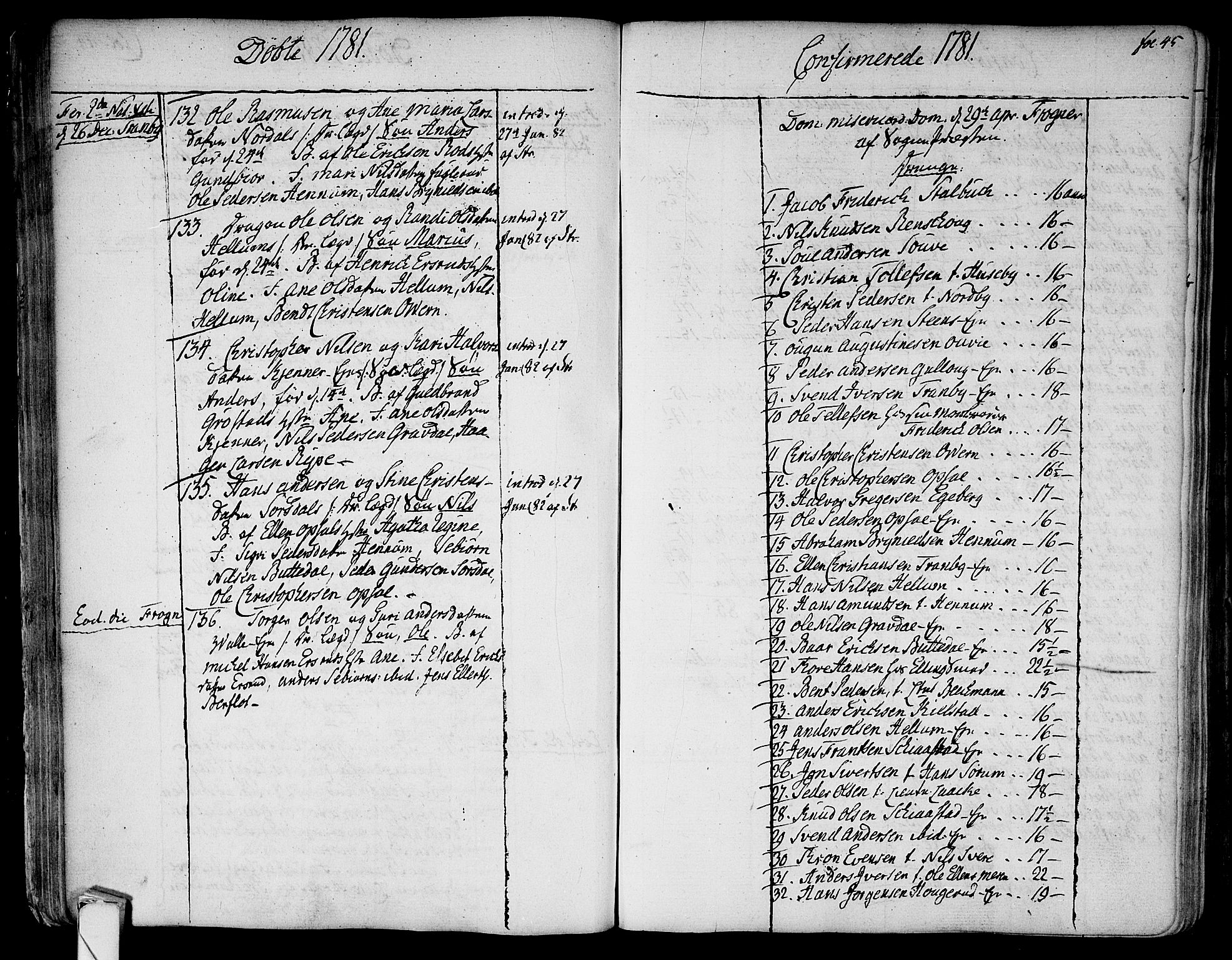 Lier kirkebøker, SAKO/A-230/F/Fa/L0006: Parish register (official) no. I 6, 1777-1794, p. 45