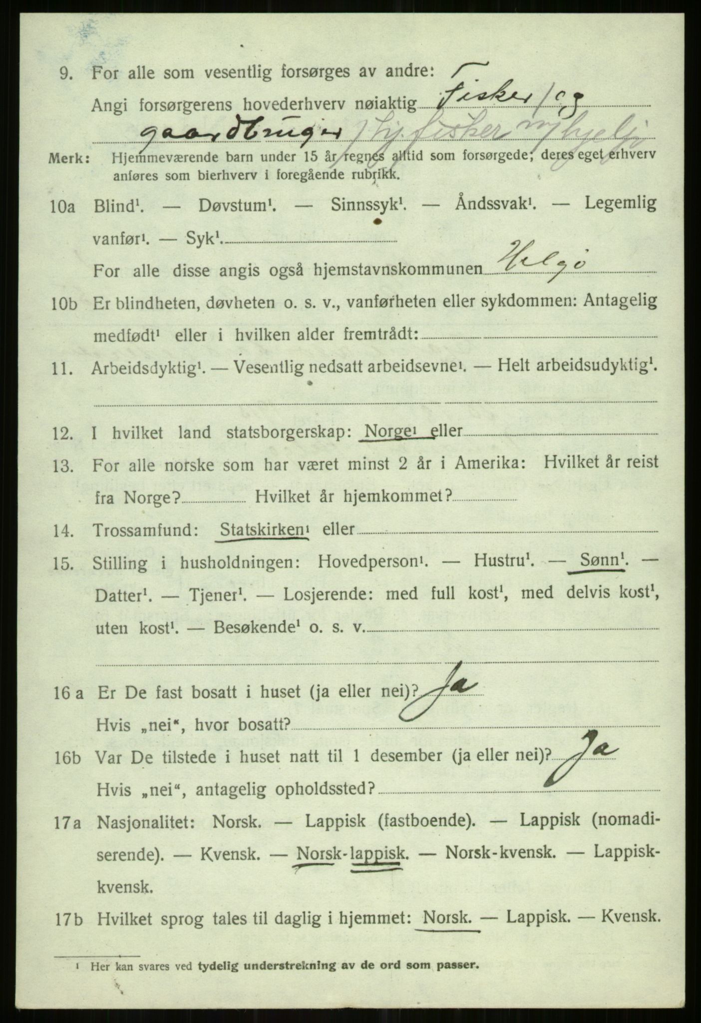 SATØ, 1920 census for Helgøy, 1920, p. 865