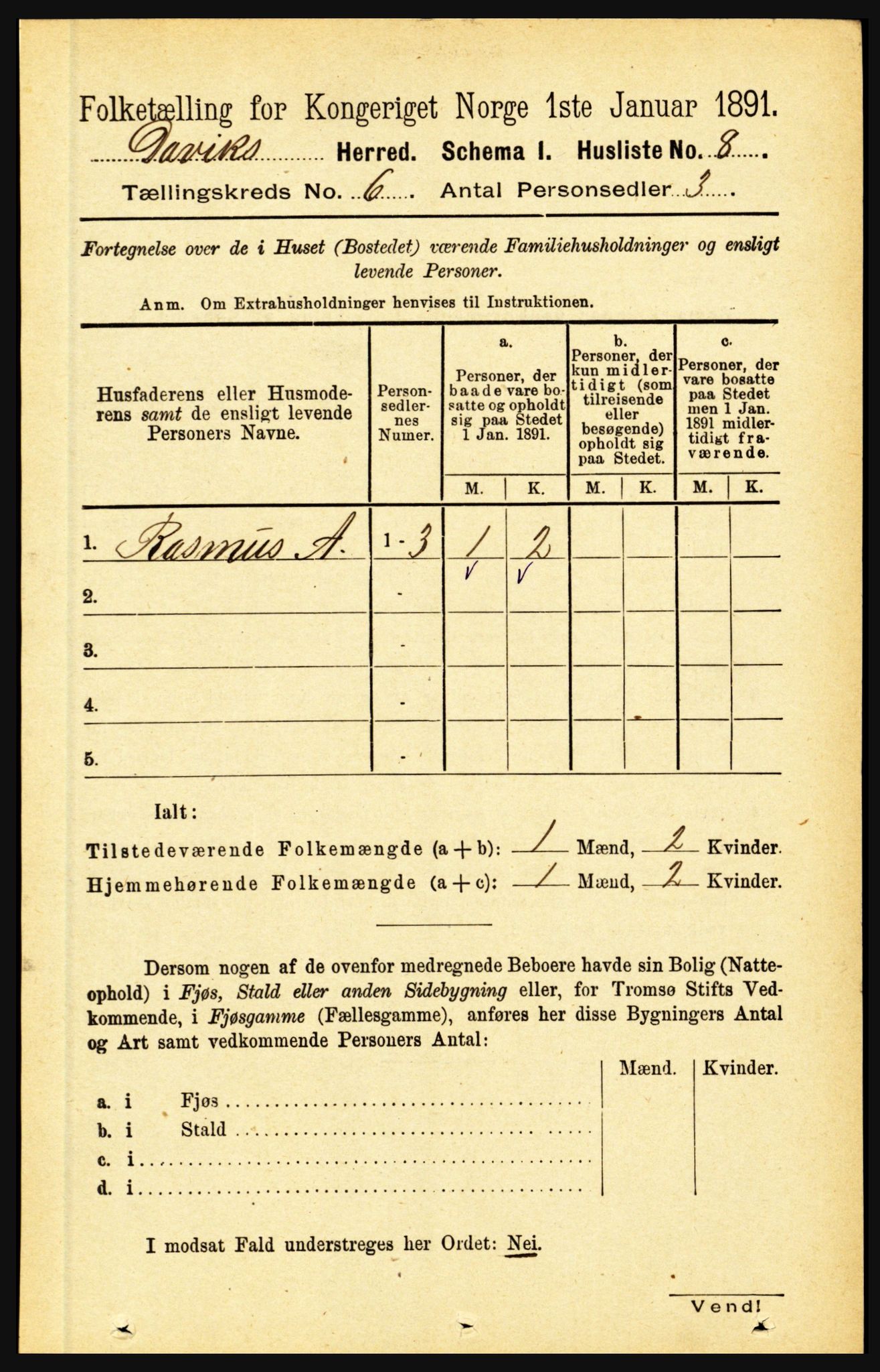 RA, 1891 census for 1442 Davik, 1891, p. 2242