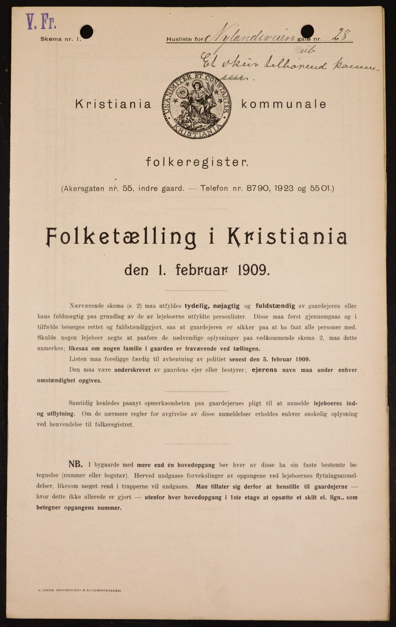 OBA, Municipal Census 1909 for Kristiania, 1909, p. 67065