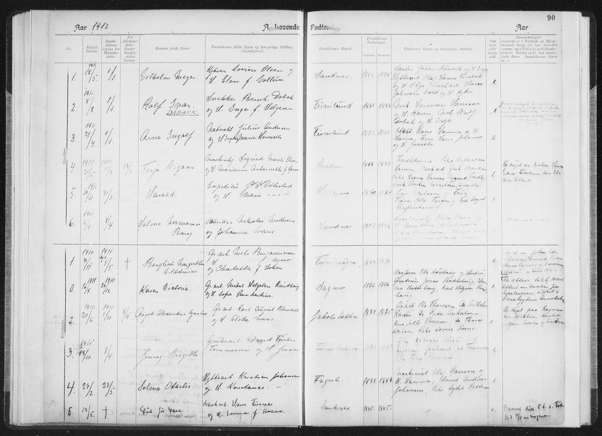 Ministerialprotokoller, klokkerbøker og fødselsregistre - Nordland, AV/SAT-A-1459/850/L0711: Curate's parish register no. 850B01, 1902-1915, p. 90