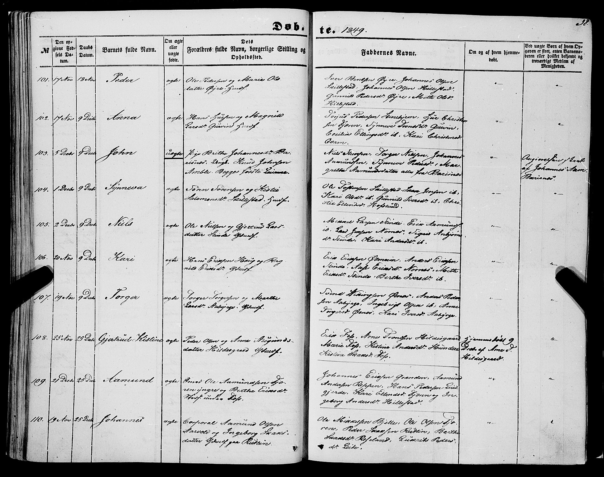 Sogndal sokneprestembete, AV/SAB-A-81301/H/Haa/Haaa/L0012I: Parish register (official) no. A 12I, 1847-1859, p. 38