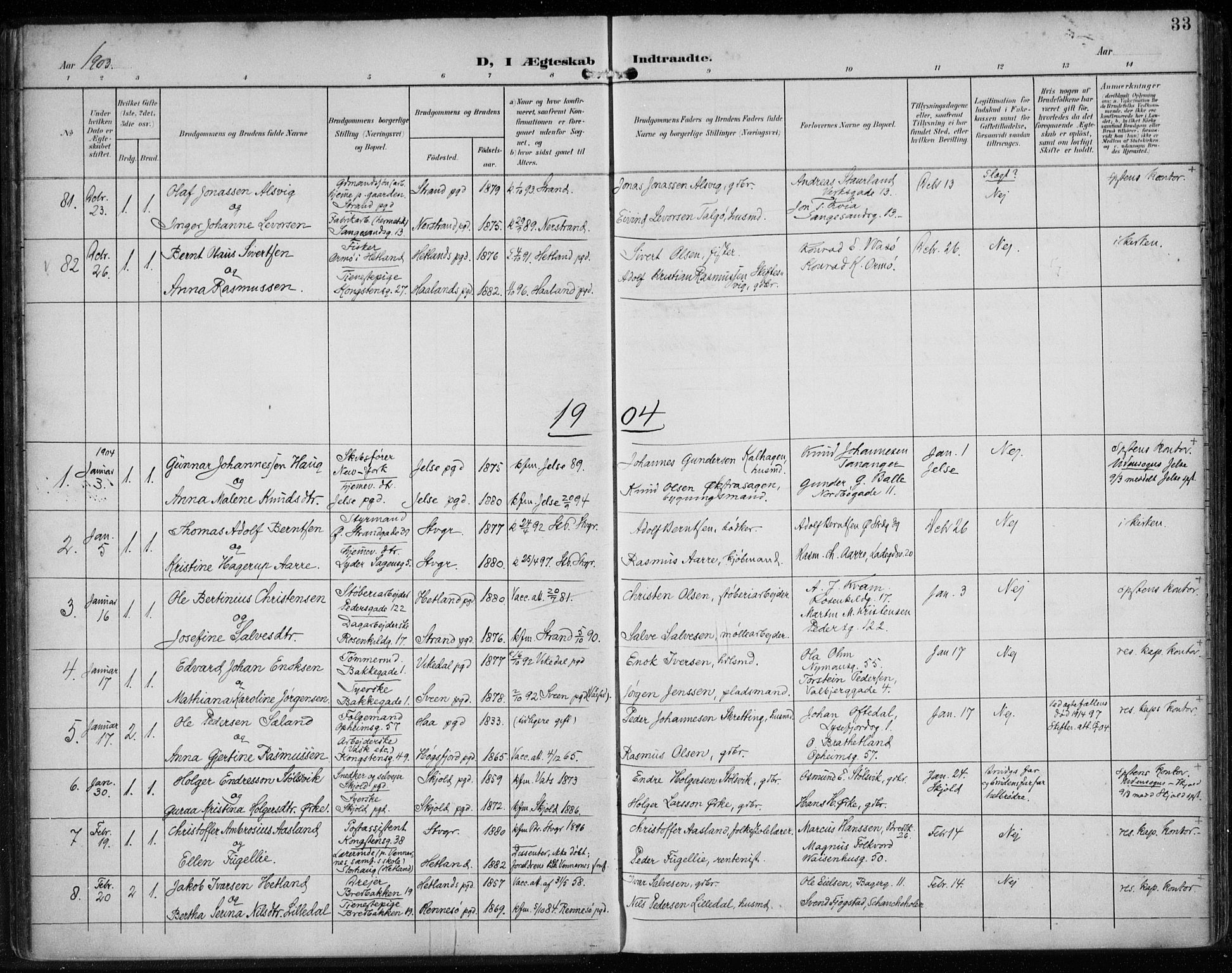 St. Petri sokneprestkontor, AV/SAST-A-101813/002/A/L0003: Parish register (official) no. A 24, 1900-1921, p. 33