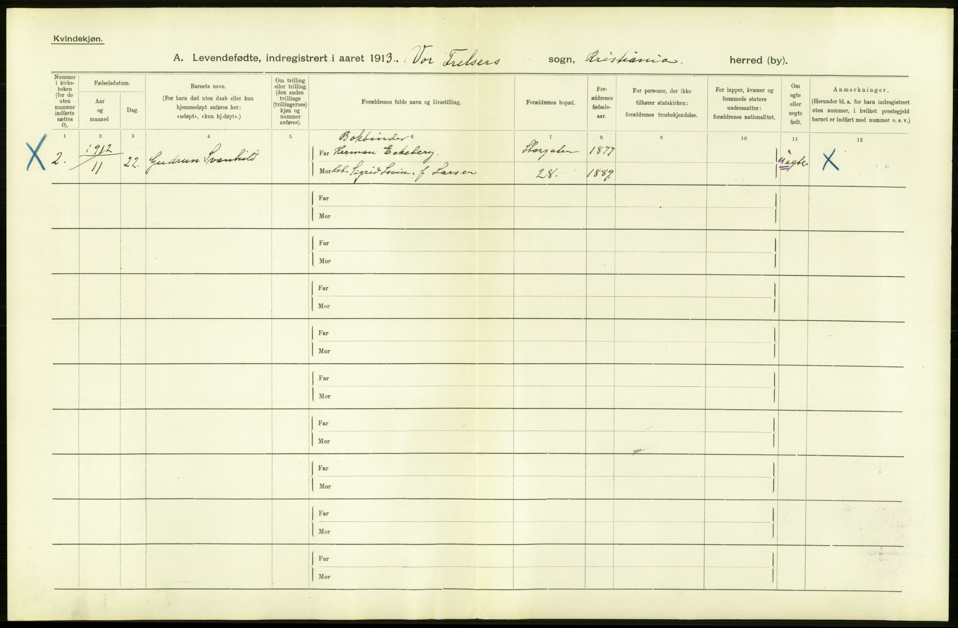 Statistisk sentralbyrå, Sosiodemografiske emner, Befolkning, RA/S-2228/D/Df/Dfb/Dfbc/L0006: Kristiania: Levendefødte menn og kvinner., 1913, p. 638