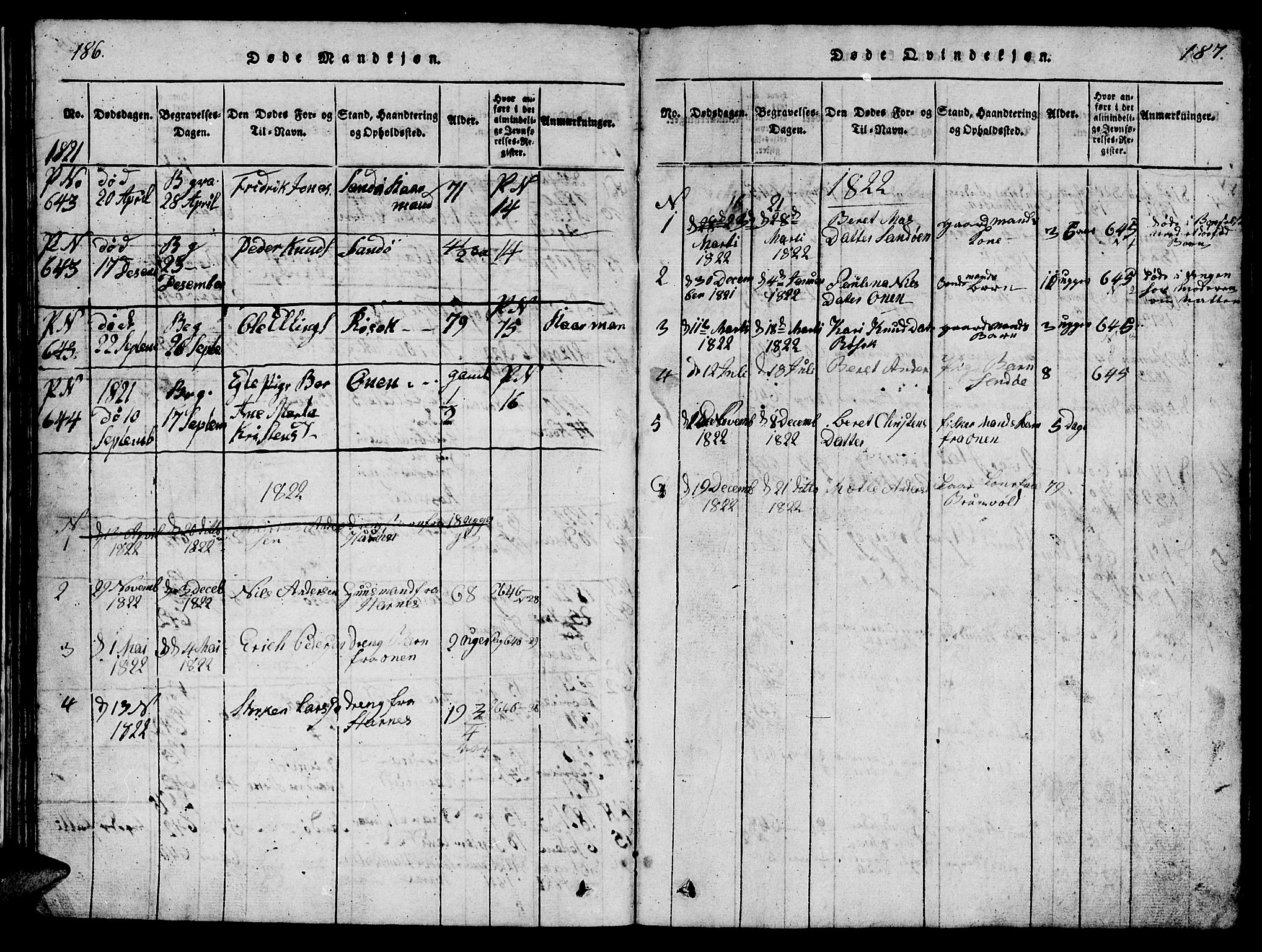 Ministerialprotokoller, klokkerbøker og fødselsregistre - Møre og Romsdal, AV/SAT-A-1454/561/L0731: Parish register (copy) no. 561C01, 1817-1867, p. 186-187