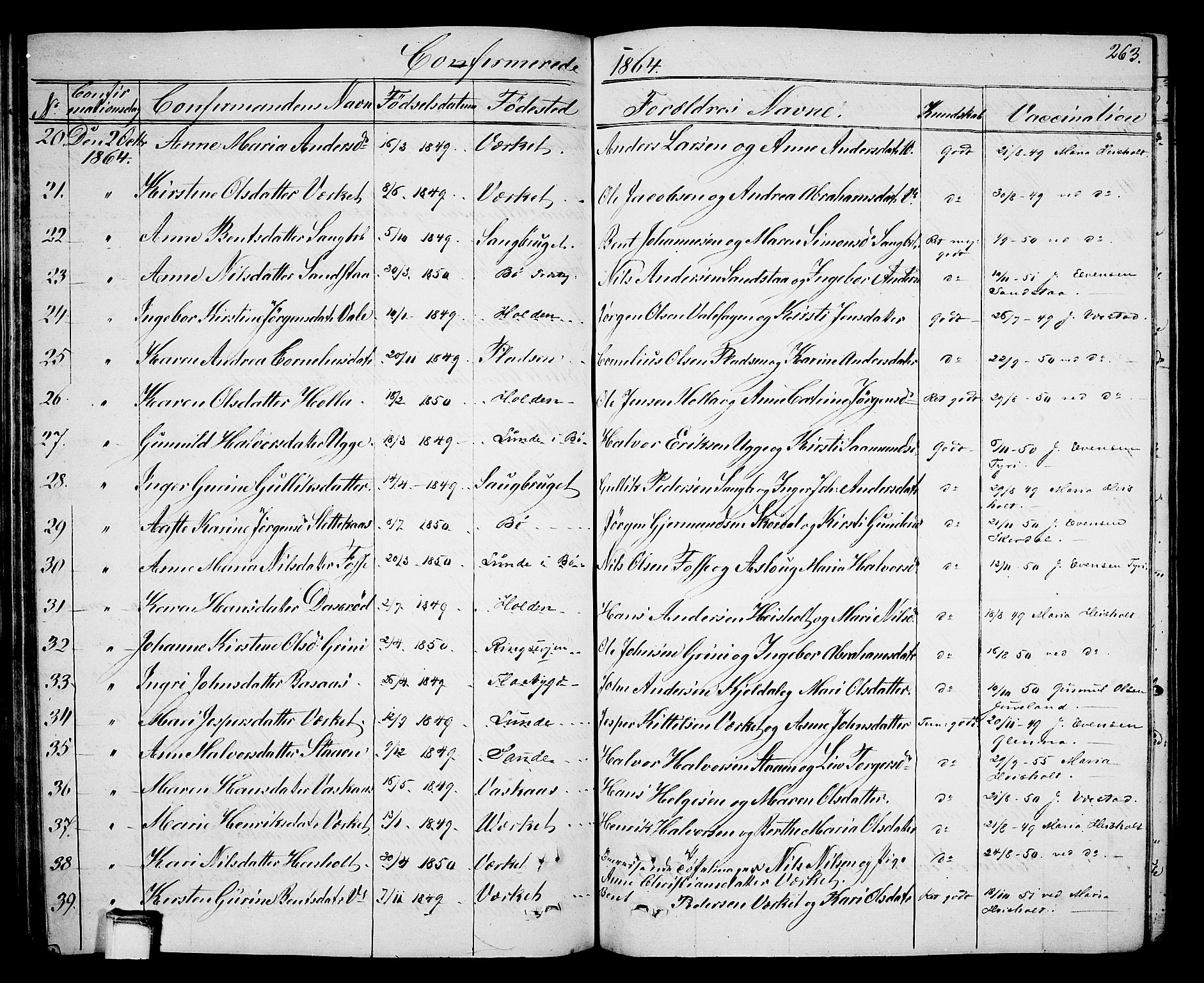 Holla kirkebøker, AV/SAKO-A-272/G/Ga/L0003: Parish register (copy) no. I 3, 1849-1866, p. 263