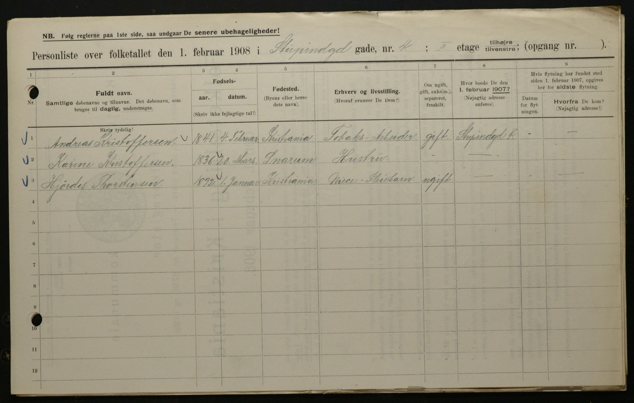 OBA, Municipal Census 1908 for Kristiania, 1908, p. 94024