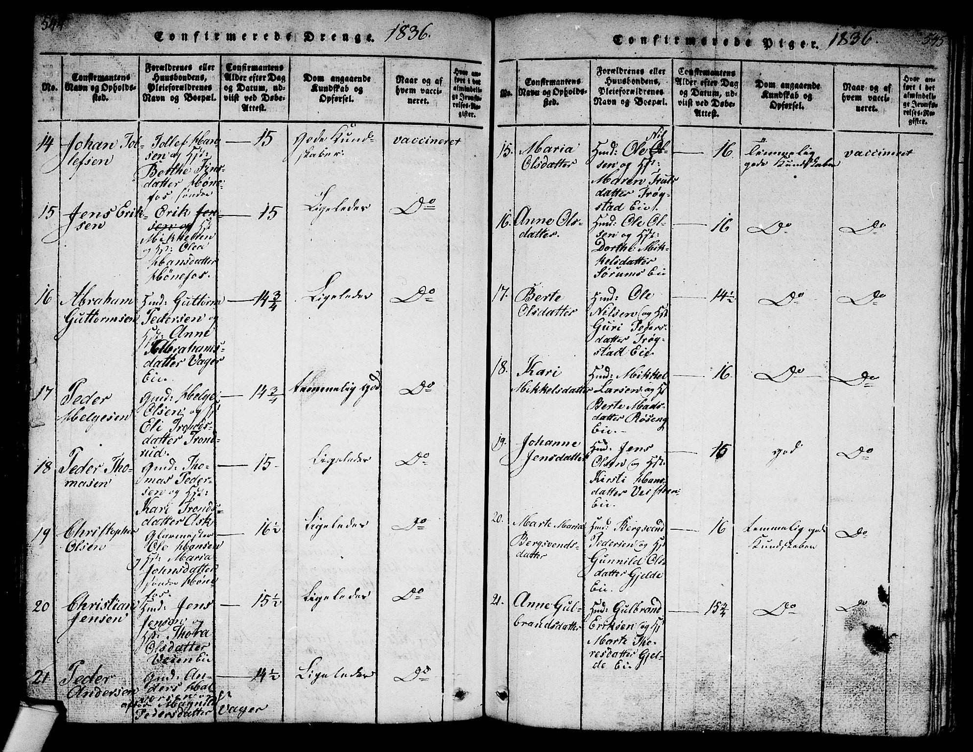 Norderhov kirkebøker, AV/SAKO-A-237/G/Ga/L0003: Parish register (copy) no. I 3 /1, 1814-1876, p. 544-545