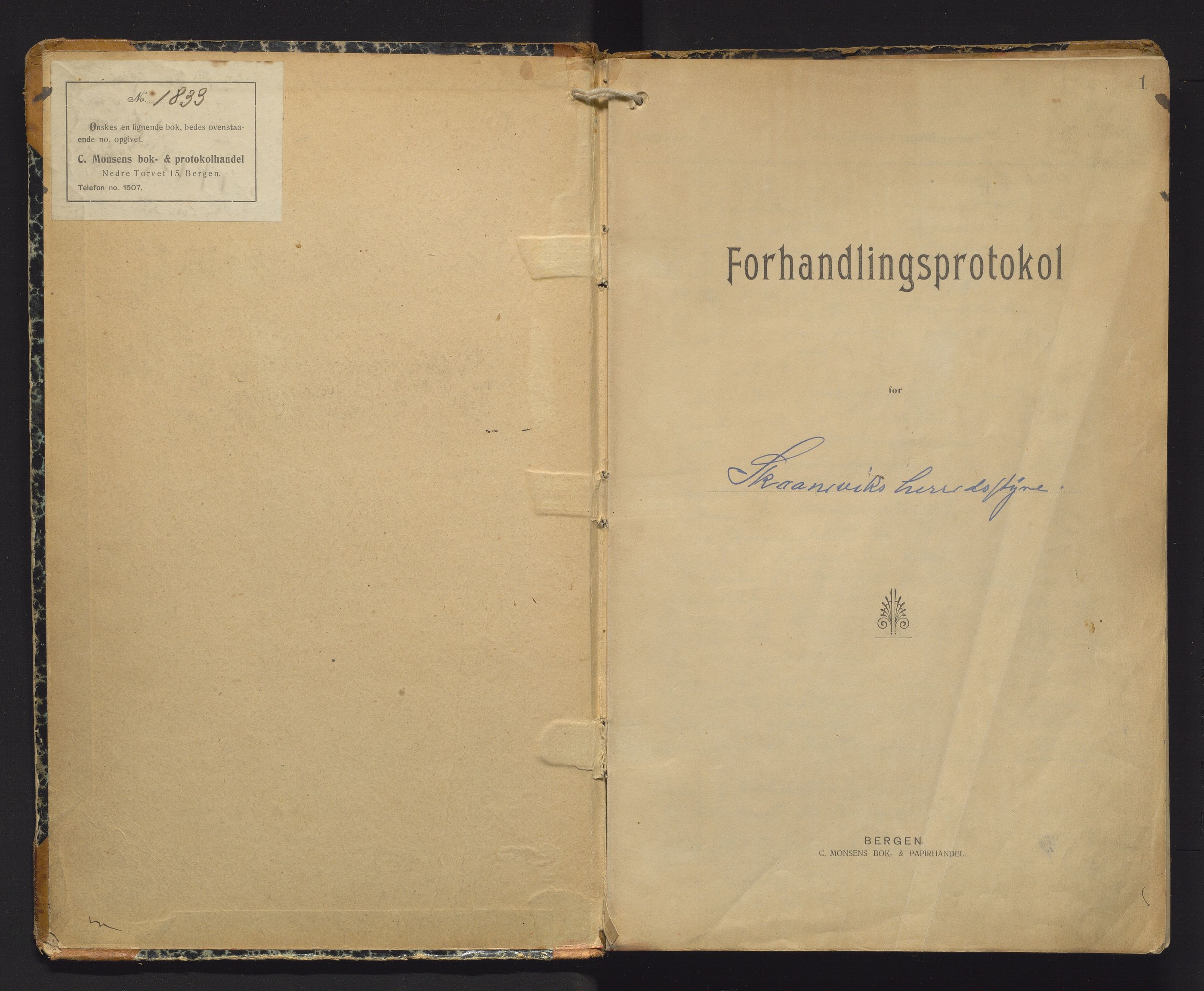 Skånevik kommune. Formannskapet, IKAH/1212-021/A/Aa/L0007: Møtebok for formannskap og heradsstyre, 1914-1919, p. 1