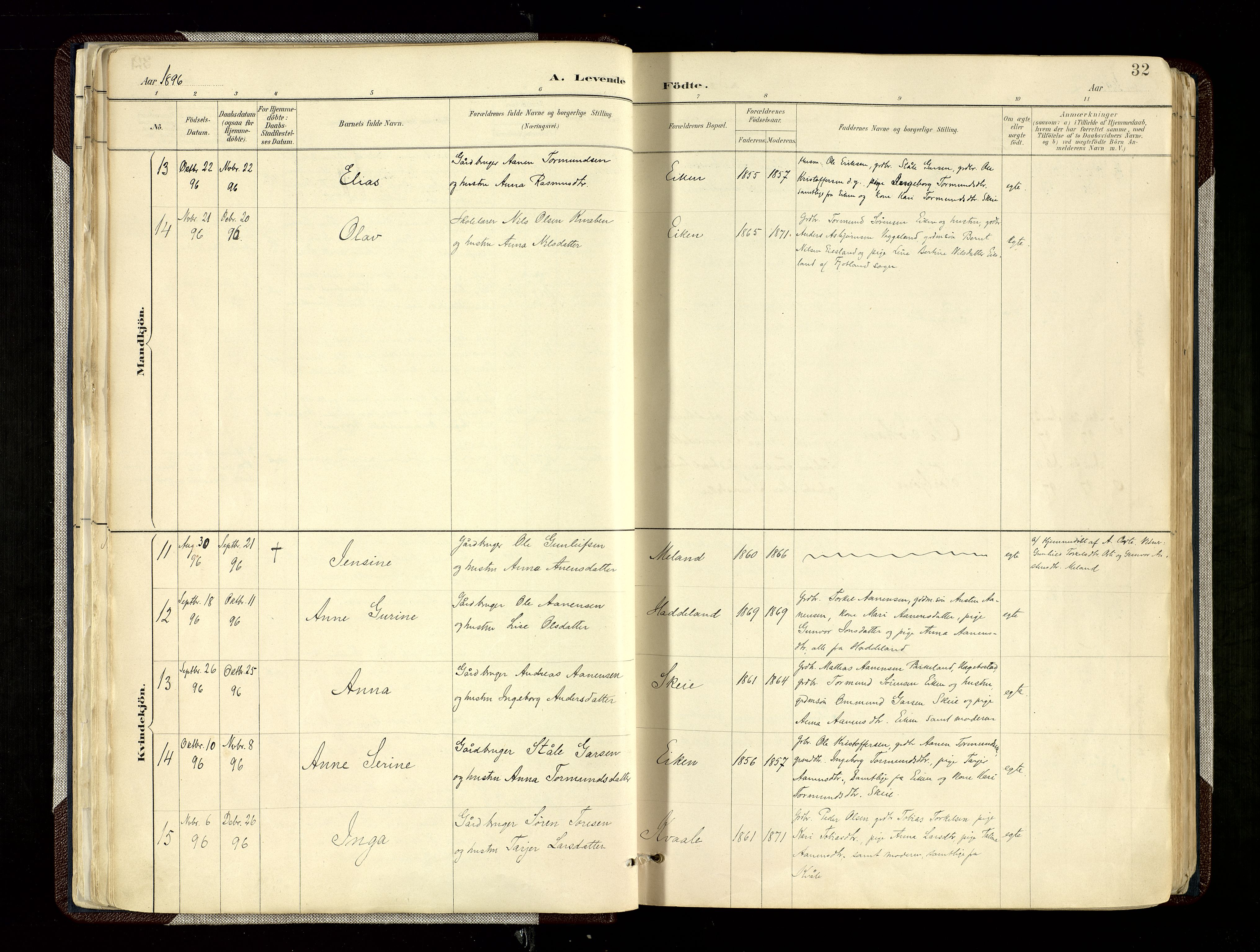 Hægebostad sokneprestkontor, SAK/1111-0024/F/Fa/Fab/L0004: Parish register (official) no. A 4, 1887-1929, p. 32