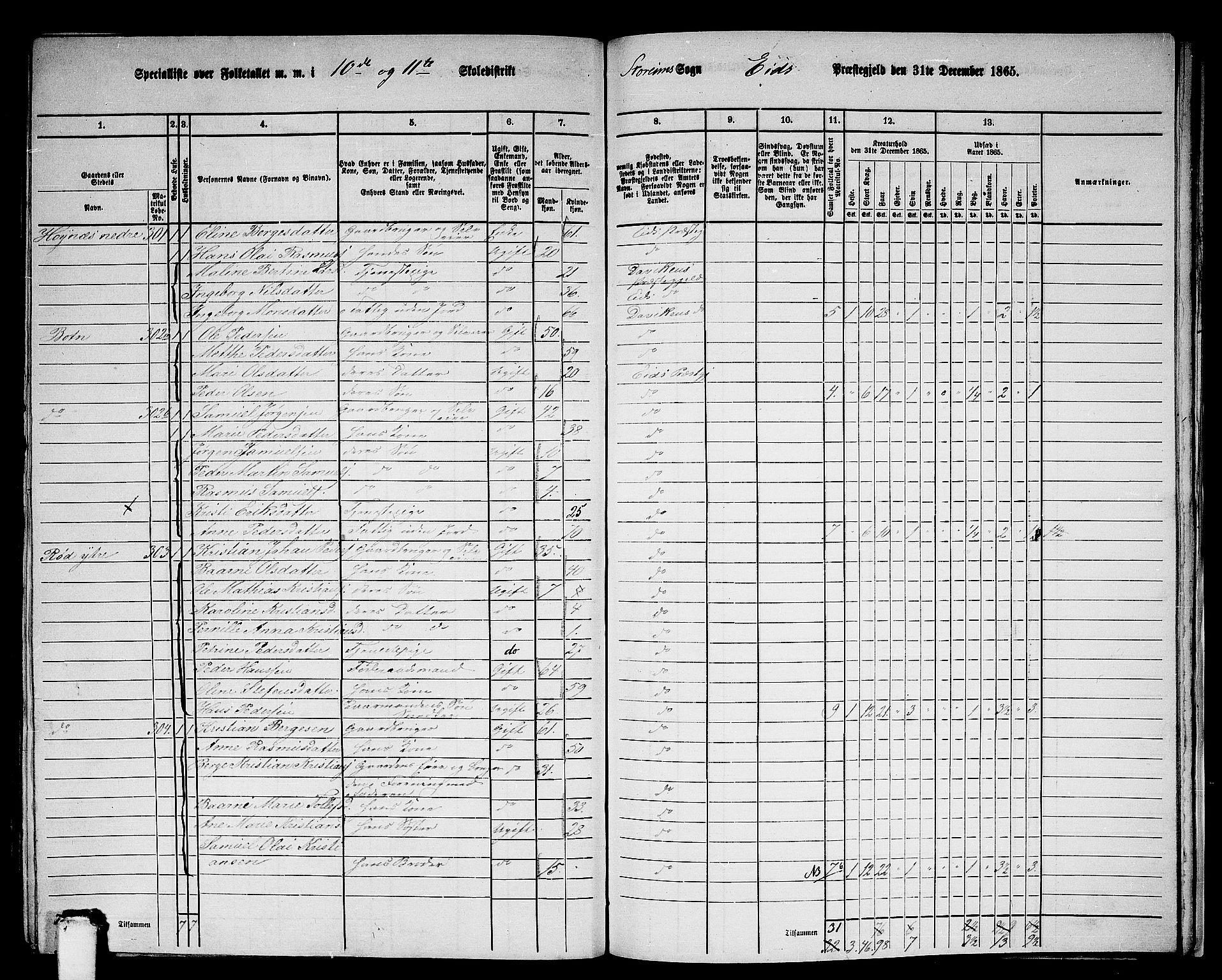 RA, 1865 census for Eid, 1865, p. 196