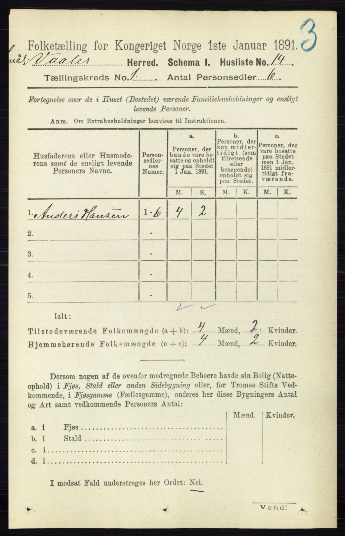 RA, 1891 census for 0137 Våler, 1891, p. 34