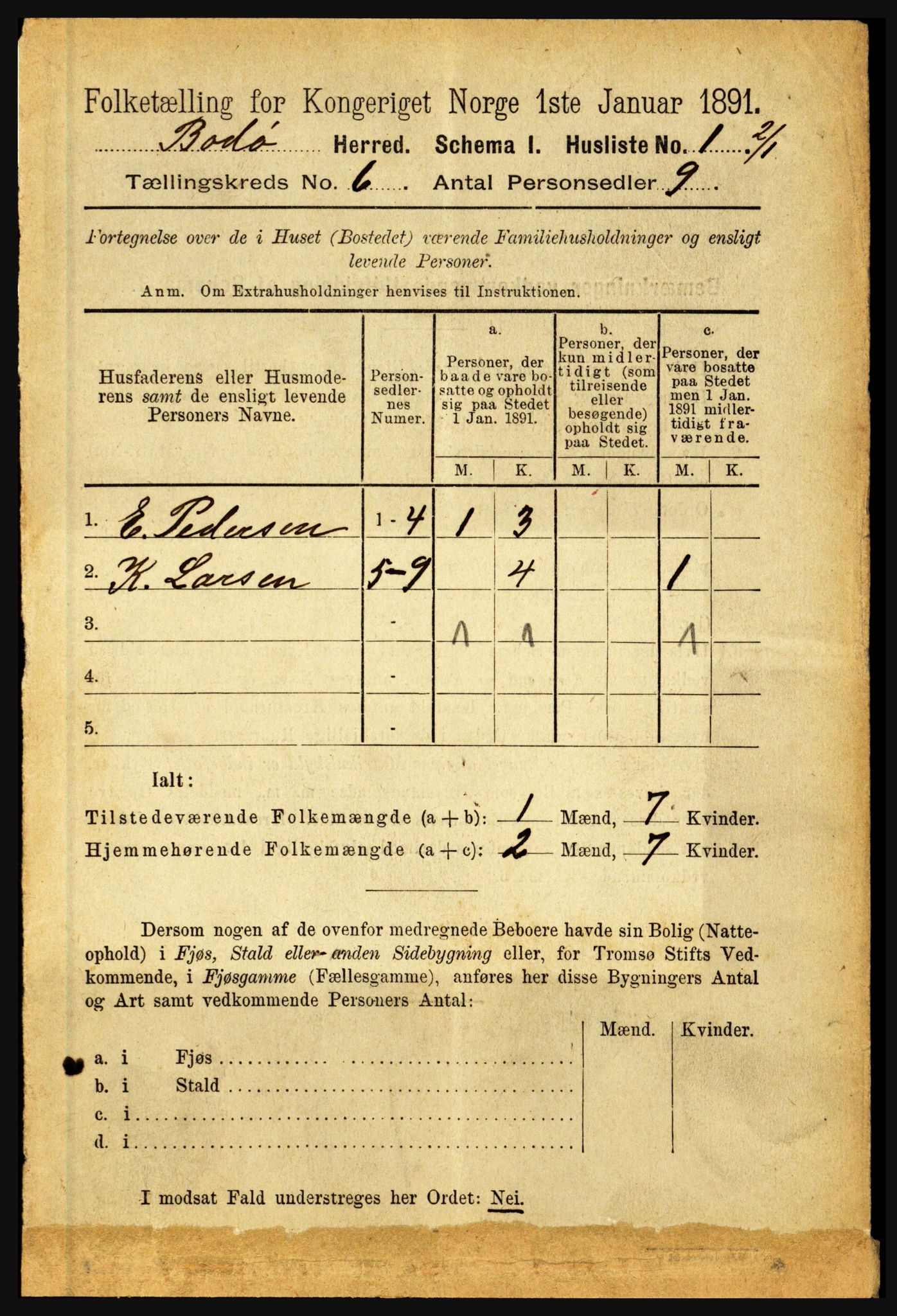 RA, 1891 census for 1843 Bodø, 1891, p. 3830