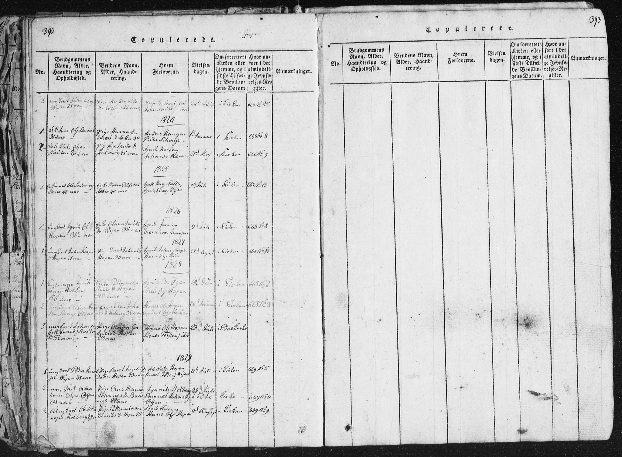Ministerialprotokoller, klokkerbøker og fødselsregistre - Møre og Romsdal, SAT/A-1454/581/L0942: Parish register (copy) no. 581C00, 1820-1836, p. 392-393