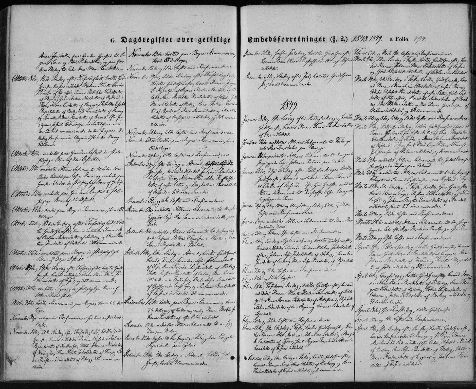 Lista sokneprestkontor, SAK/1111-0027/F/Fa/L0010: Parish register (official) no. A 10, 1846-1861, p. 494