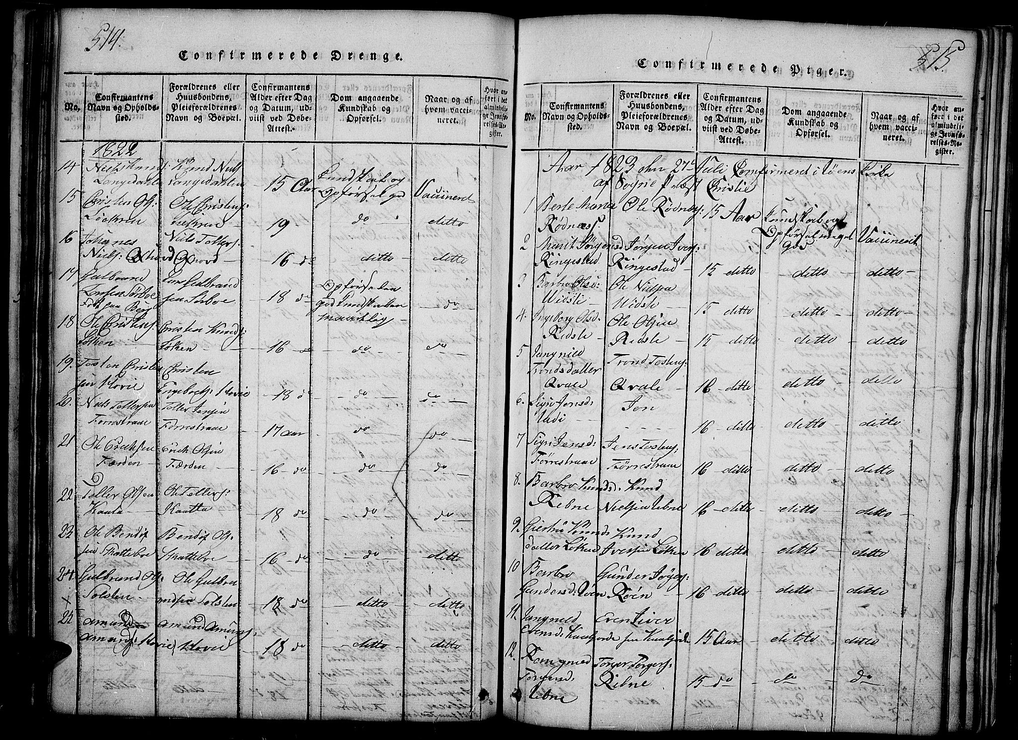 Slidre prestekontor, SAH/PREST-134/H/Ha/Haa/L0002: Parish register (official) no. 2, 1814-1830, p. 514-515