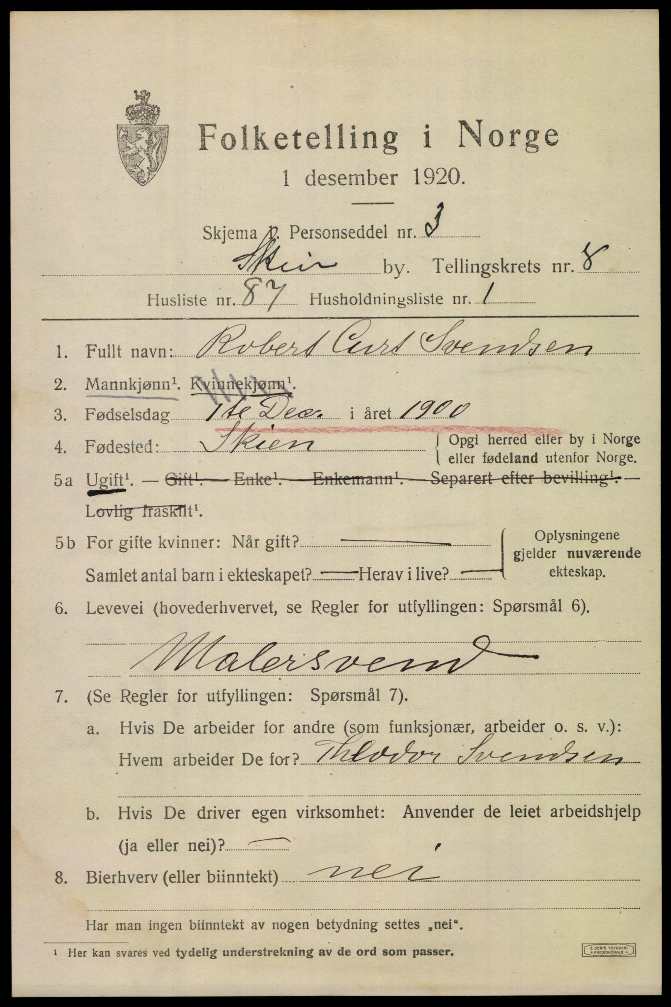 SAKO, 1920 census for Skien, 1920, p. 28598