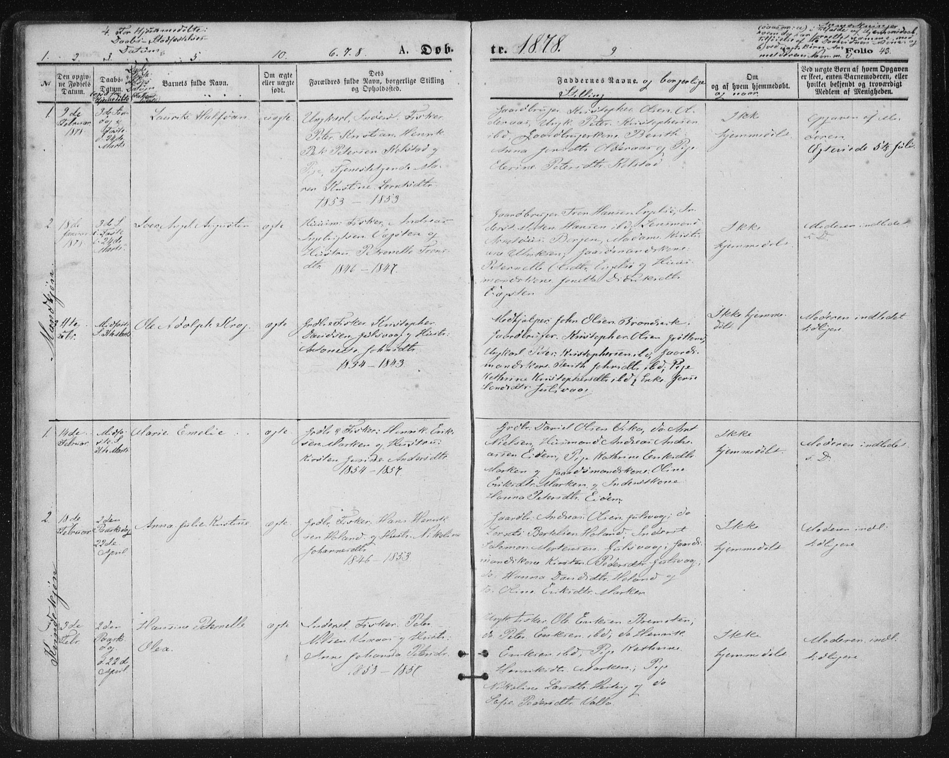 Ministerialprotokoller, klokkerbøker og fødselsregistre - Nordland, SAT/A-1459/816/L0241: Parish register (official) no. 816A07, 1870-1885, p. 43