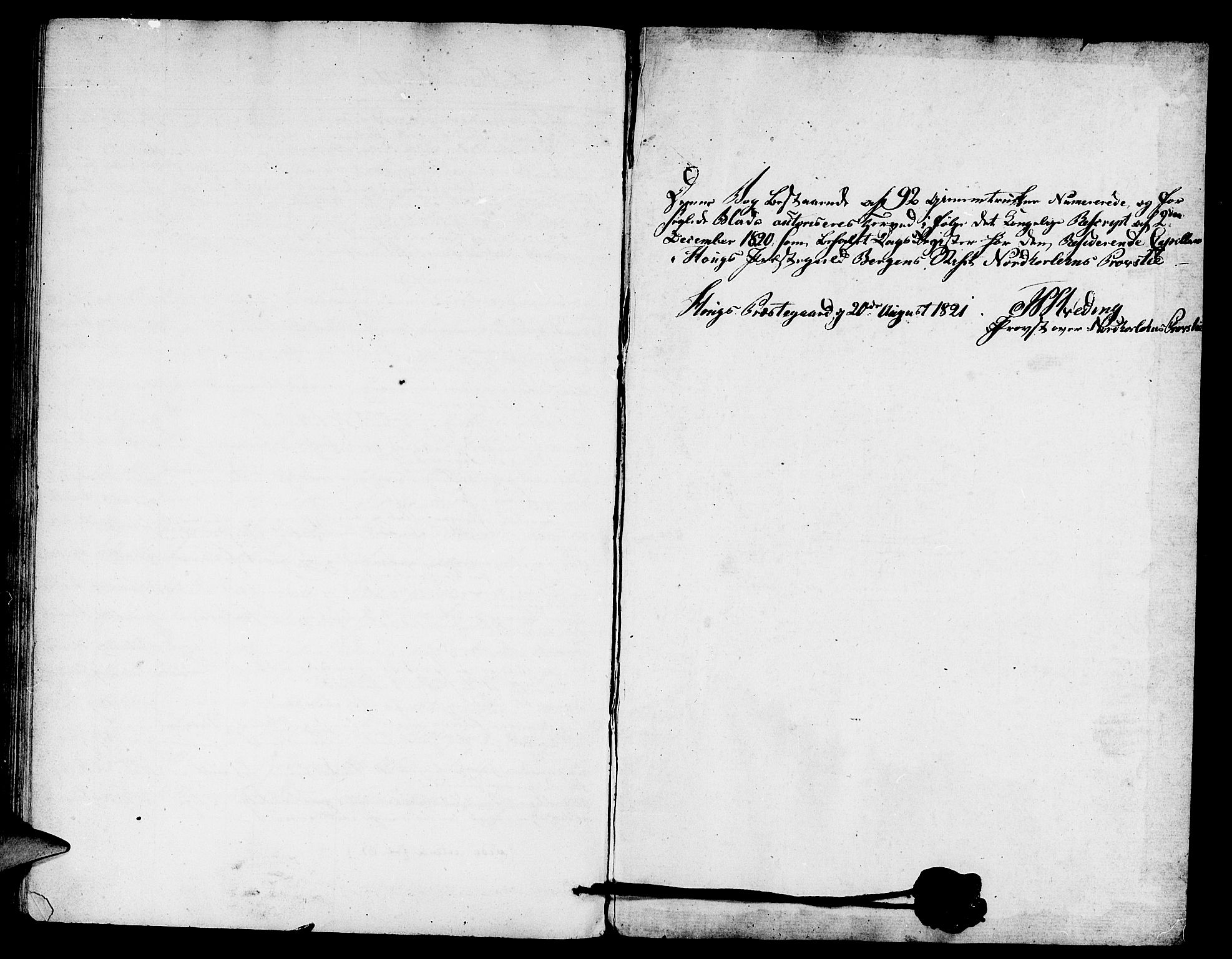 Haus sokneprestembete, SAB/A-75601: Curate's parish register no. A 1, 1821-1841