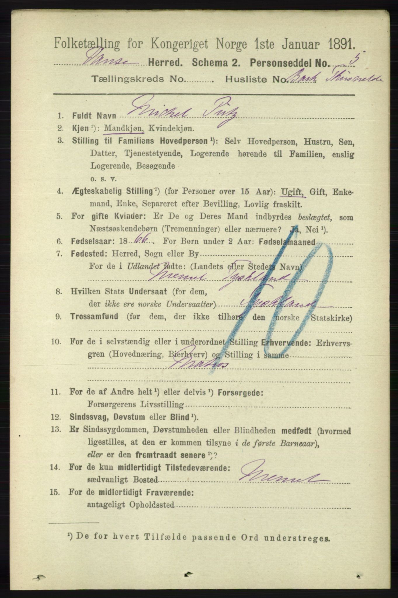 RA, 1891 census for 1041 Vanse, 1891, p. 7796