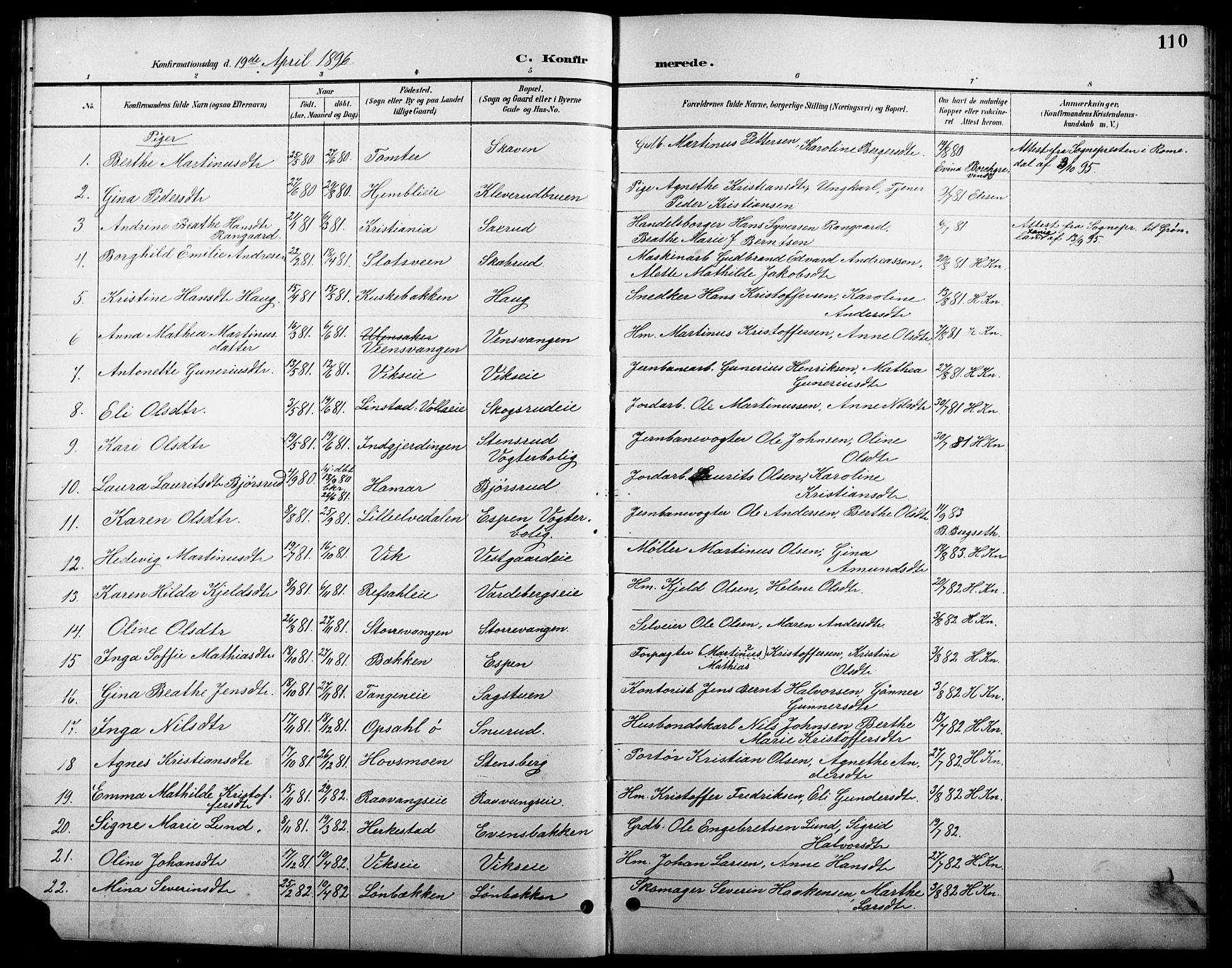 Stange prestekontor, AV/SAH-PREST-002/L/L0011: Parish register (copy) no. 11, 1895-1917, p. 110