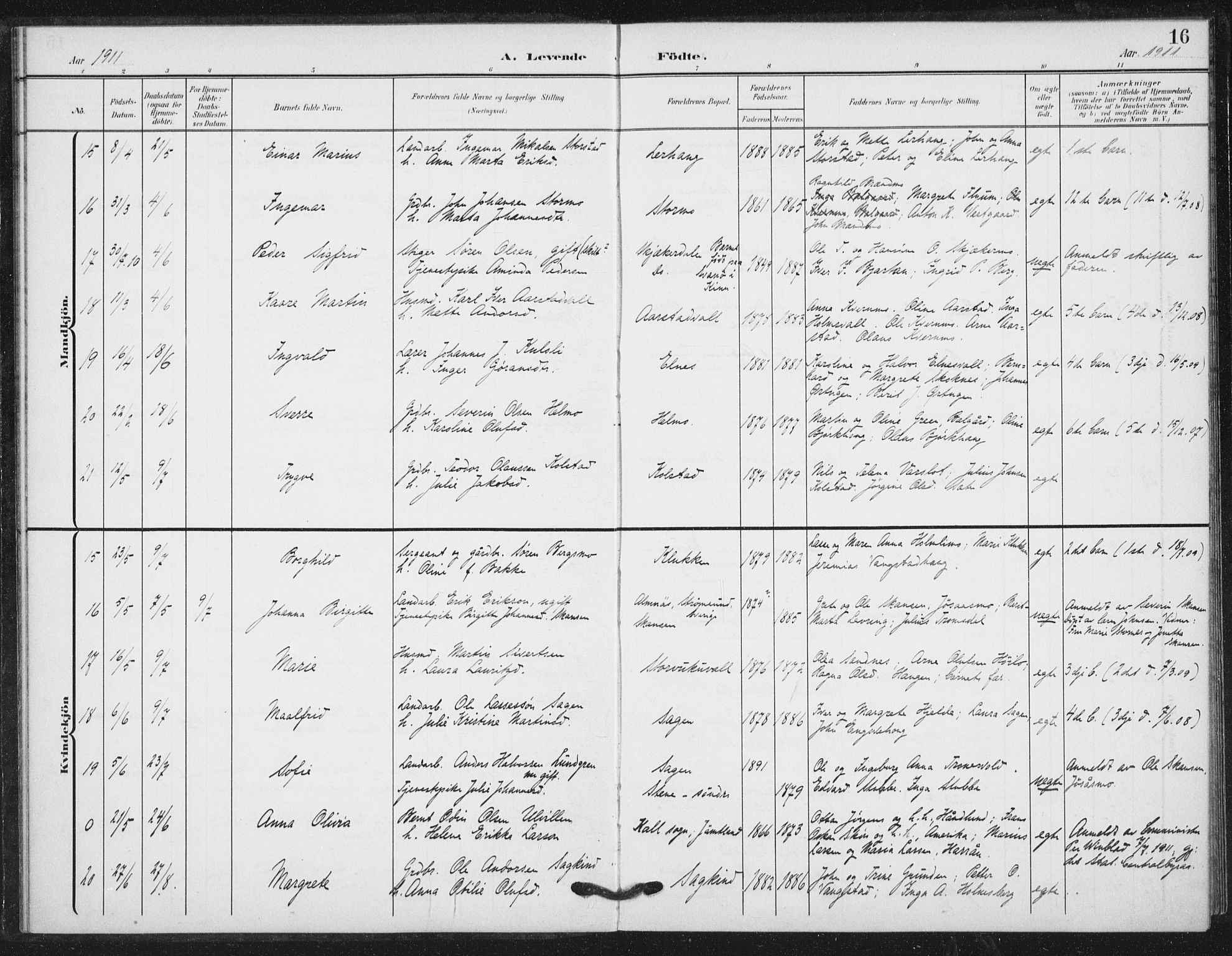 Ministerialprotokoller, klokkerbøker og fødselsregistre - Nord-Trøndelag, AV/SAT-A-1458/724/L0264: Parish register (official) no. 724A02, 1908-1915, p. 16