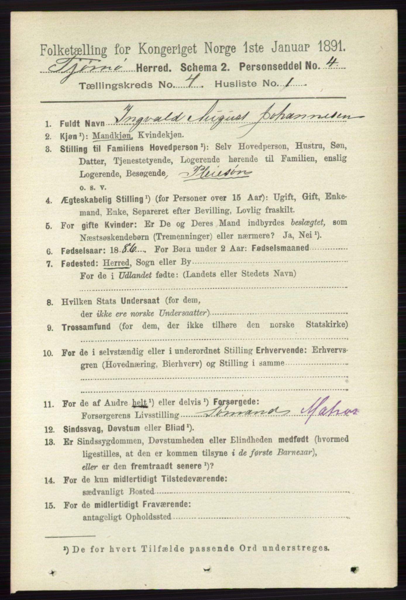 RA, 1891 census for 0723 Tjøme, 1891, p. 1274