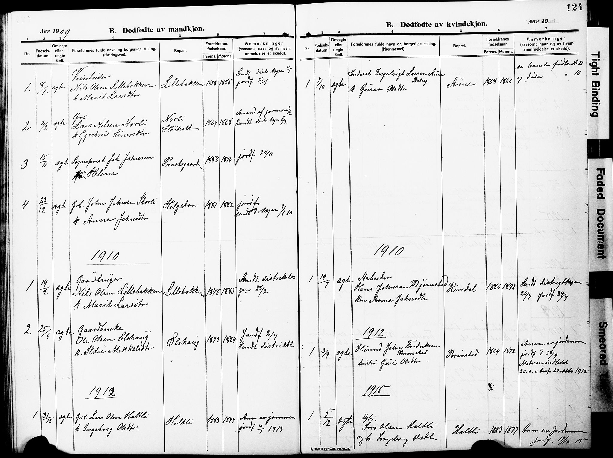 Ministerialprotokoller, klokkerbøker og fødselsregistre - Møre og Romsdal, AV/SAT-A-1454/598/L1079: Parish register (copy) no. 598C04, 1909-1927, p. 124