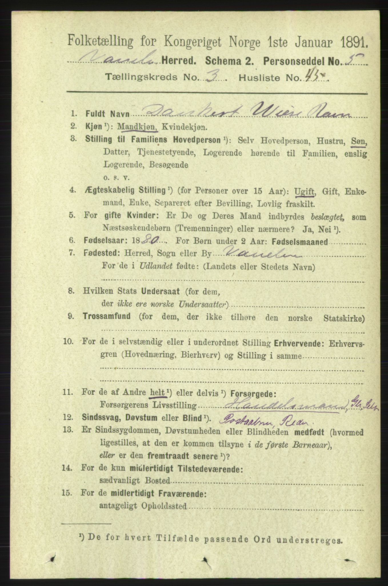 RA, 1891 census for 1511 Vanylven, 1891, p. 1501