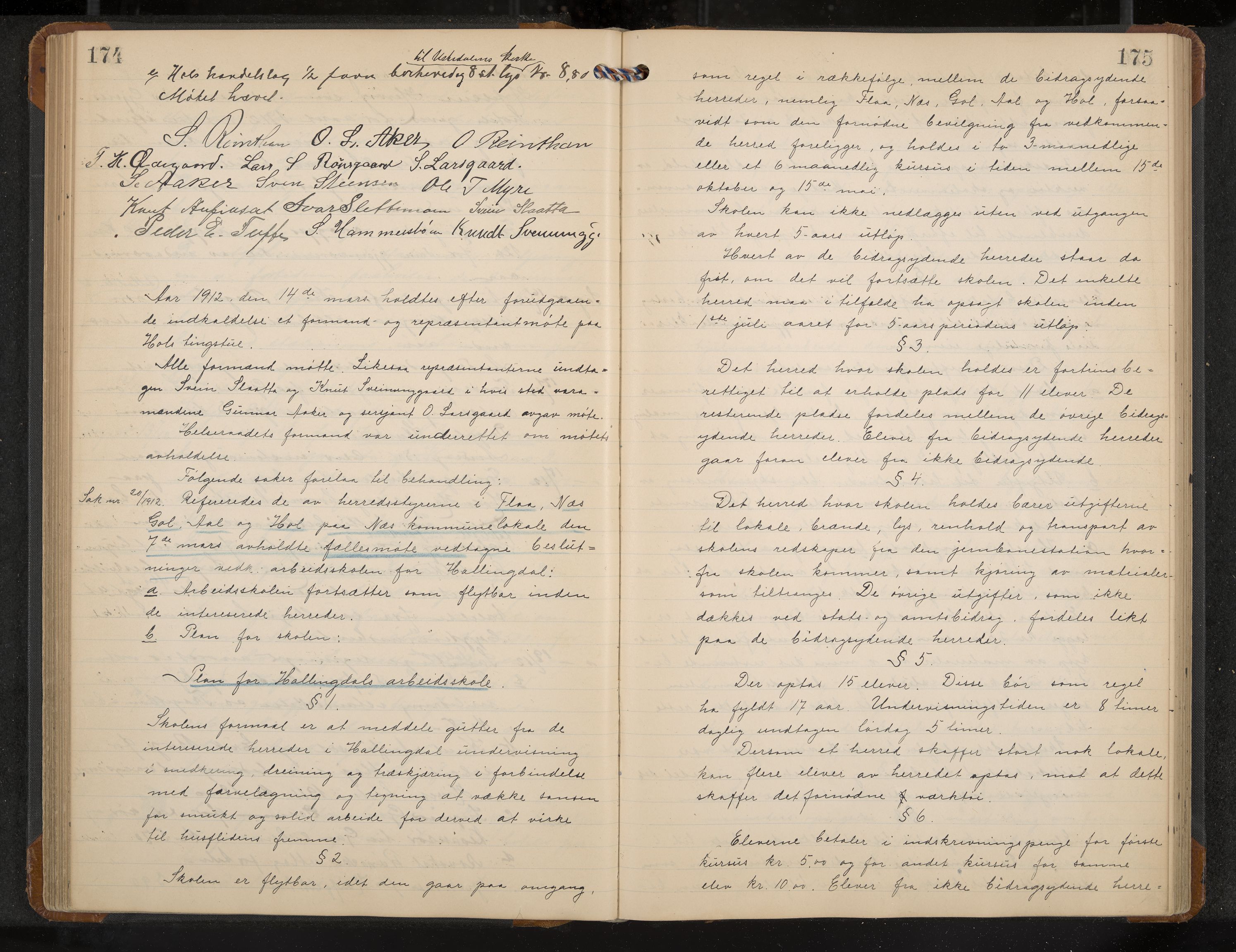 Hol formannskap og sentraladministrasjon, IKAK/0620021-1/A/L0005: Møtebok, 1909-1915, p. 174-175